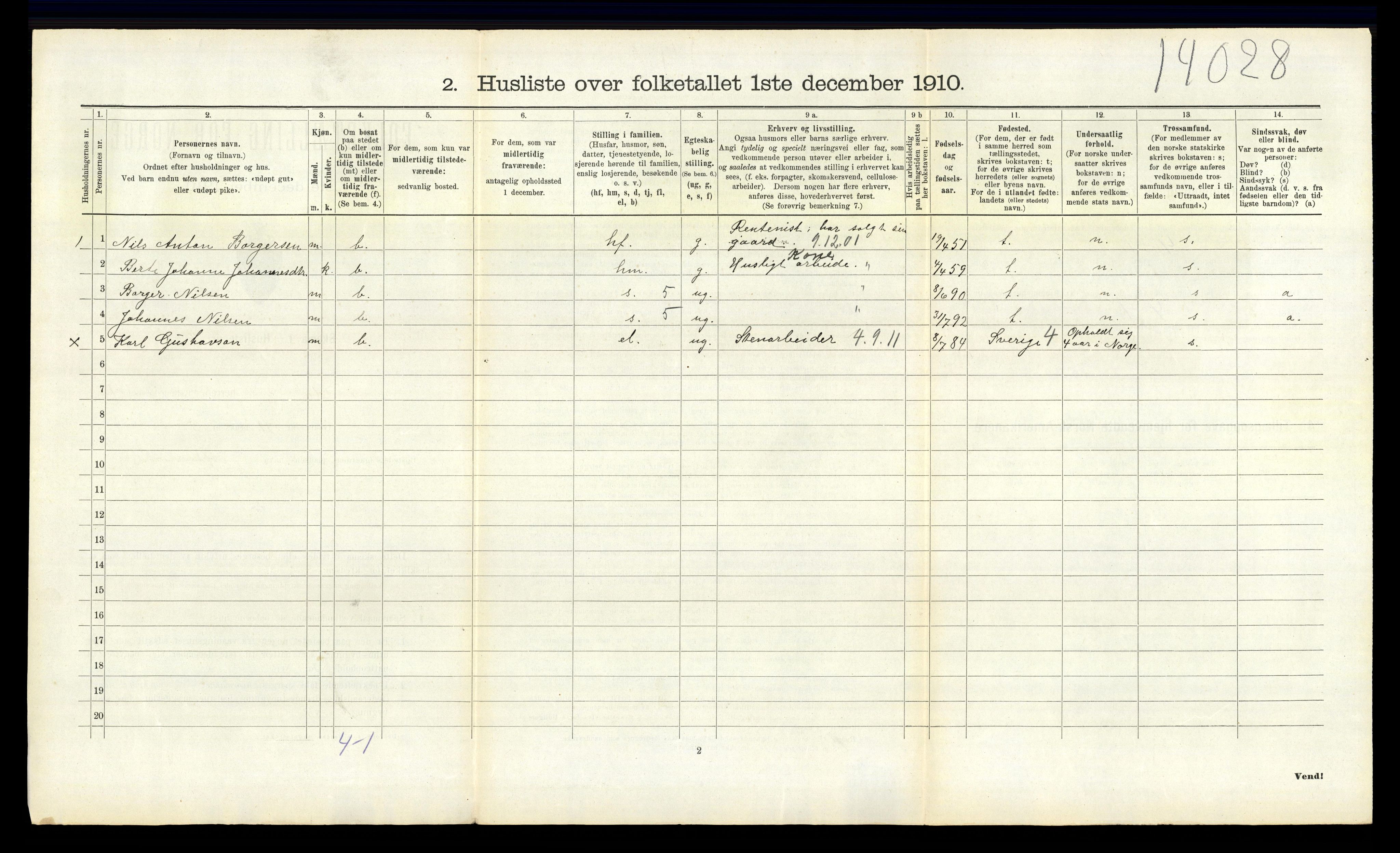 RA, 1910 census for Andebu, 1910, p. 950