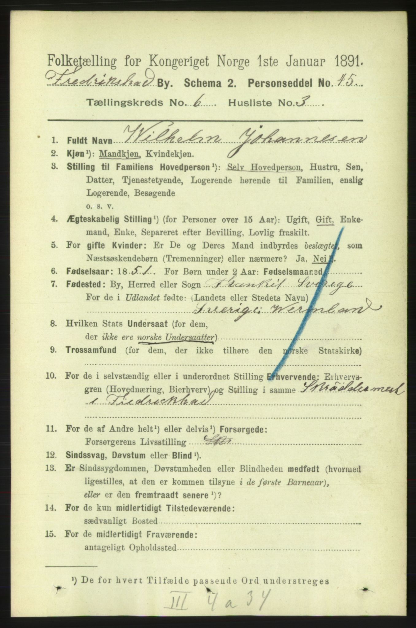 RA, 1891 census for 0101 Fredrikshald, 1891, p. 4545