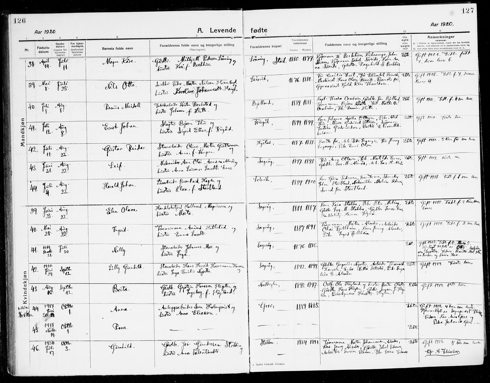 Stord sokneprestembete, AV/SAB-A-78201/H/Haa: Parish register (official) no. B 3, 1913-1925, p. 126-127