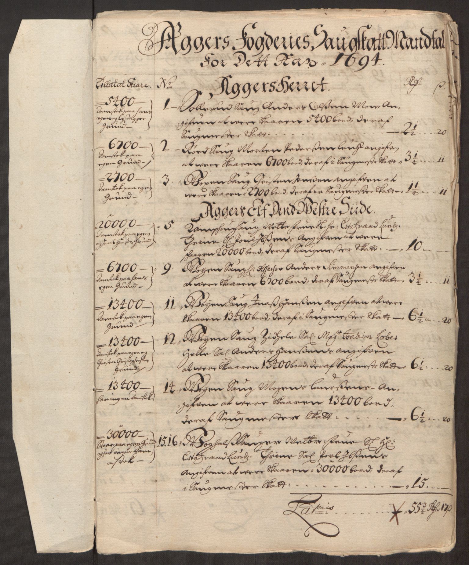 Rentekammeret inntil 1814, Reviderte regnskaper, Fogderegnskap, RA/EA-4092/R10/L0438: Fogderegnskap Aker og Follo, 1694, p. 182