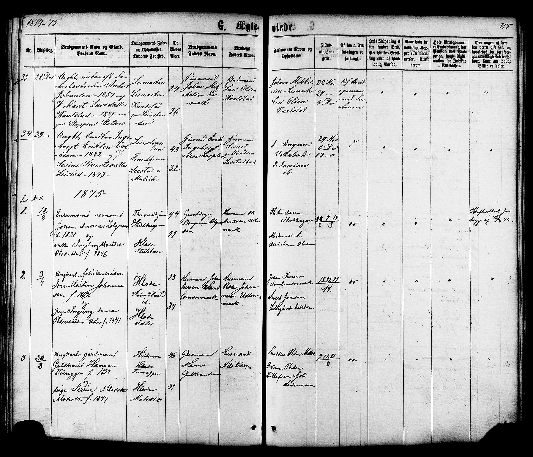 Ministerialprotokoller, klokkerbøker og fødselsregistre - Sør-Trøndelag, SAT/A-1456/606/L0293: Parish register (official) no. 606A08, 1866-1877, p. 355
