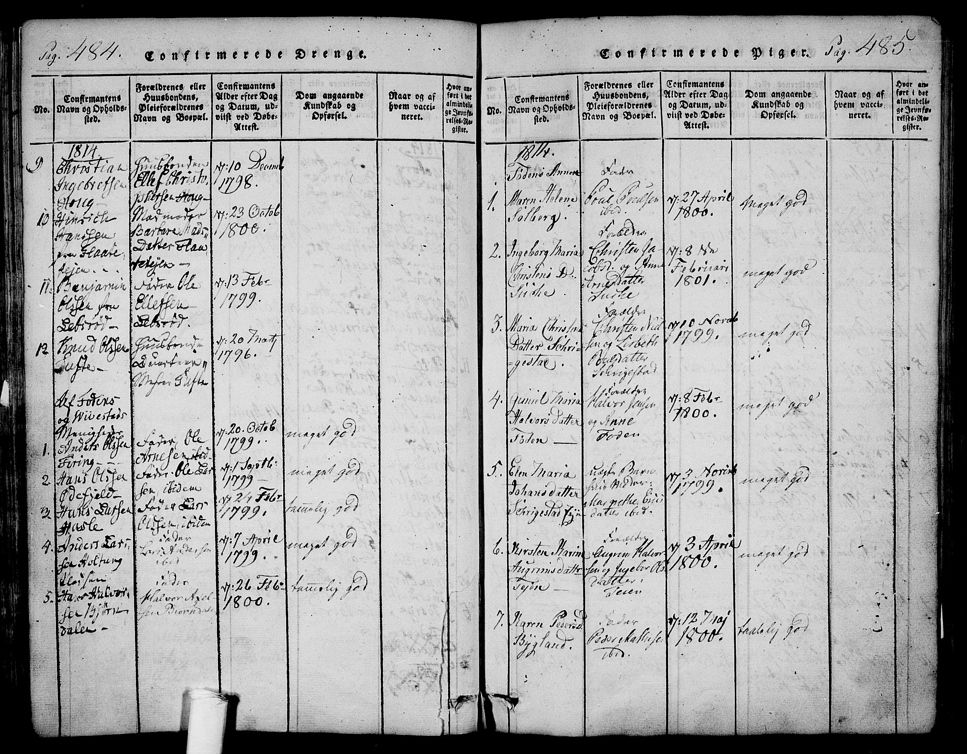 Ramnes kirkebøker, AV/SAKO-A-314/F/Fa/L0004: Parish register (official) no. I 4, 1813-1840, p. 484-485