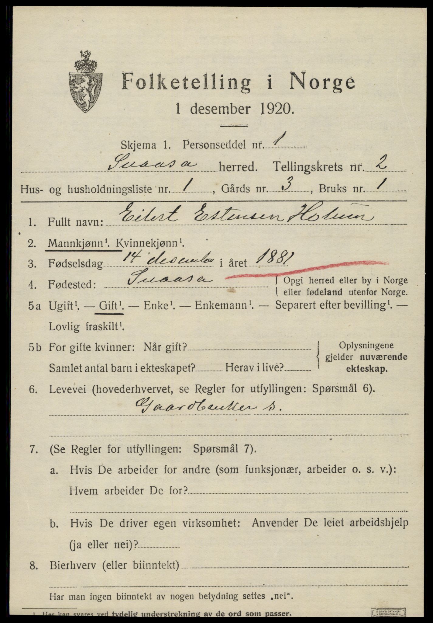 SAT, 1920 census for Snåsa, 1920, p. 1184