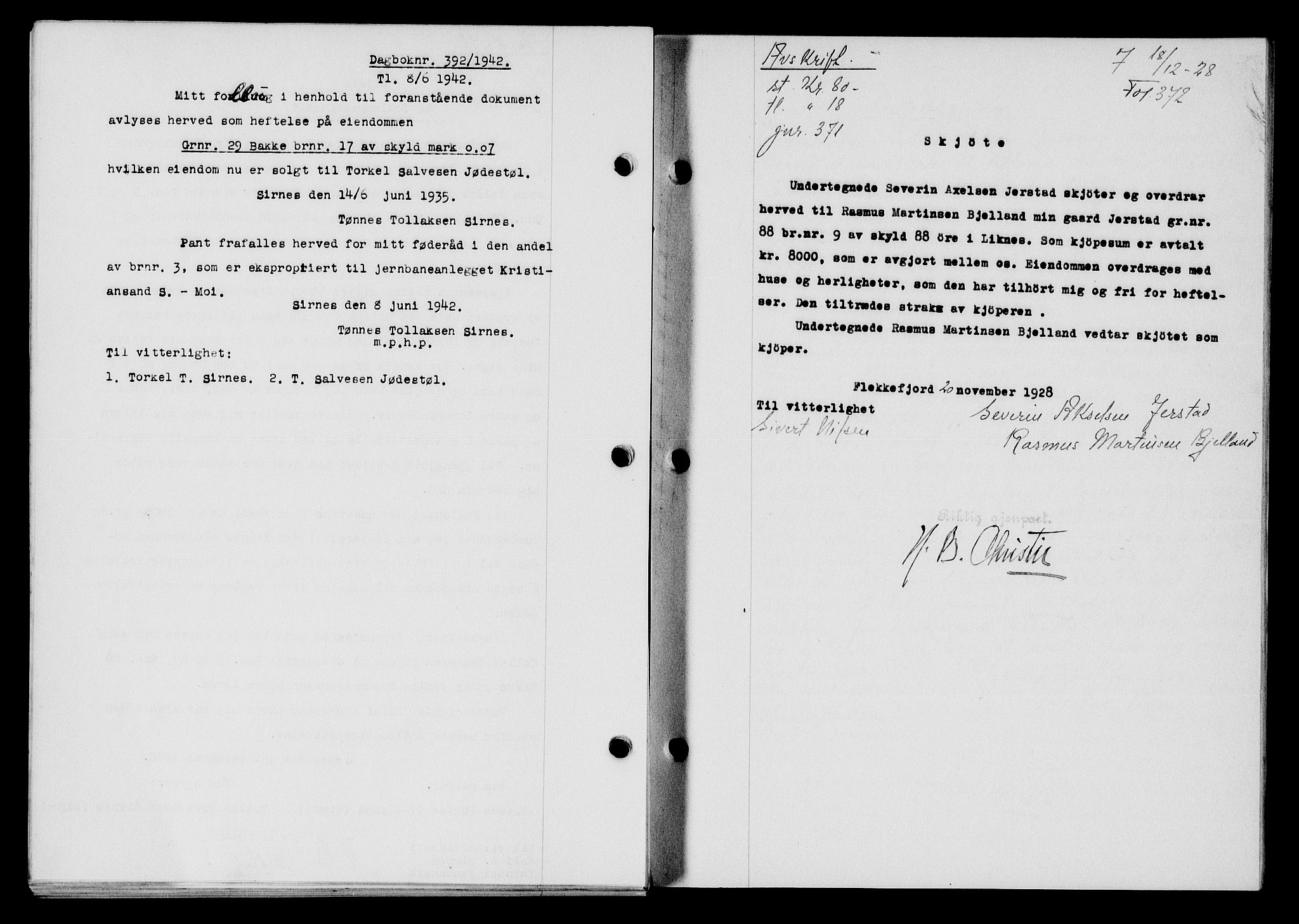 Flekkefjord sorenskriveri, SAK/1221-0001/G/Gb/Gba/L0044: Mortgage book no. 42, 1928-1929, Deed date: 08.01.1929