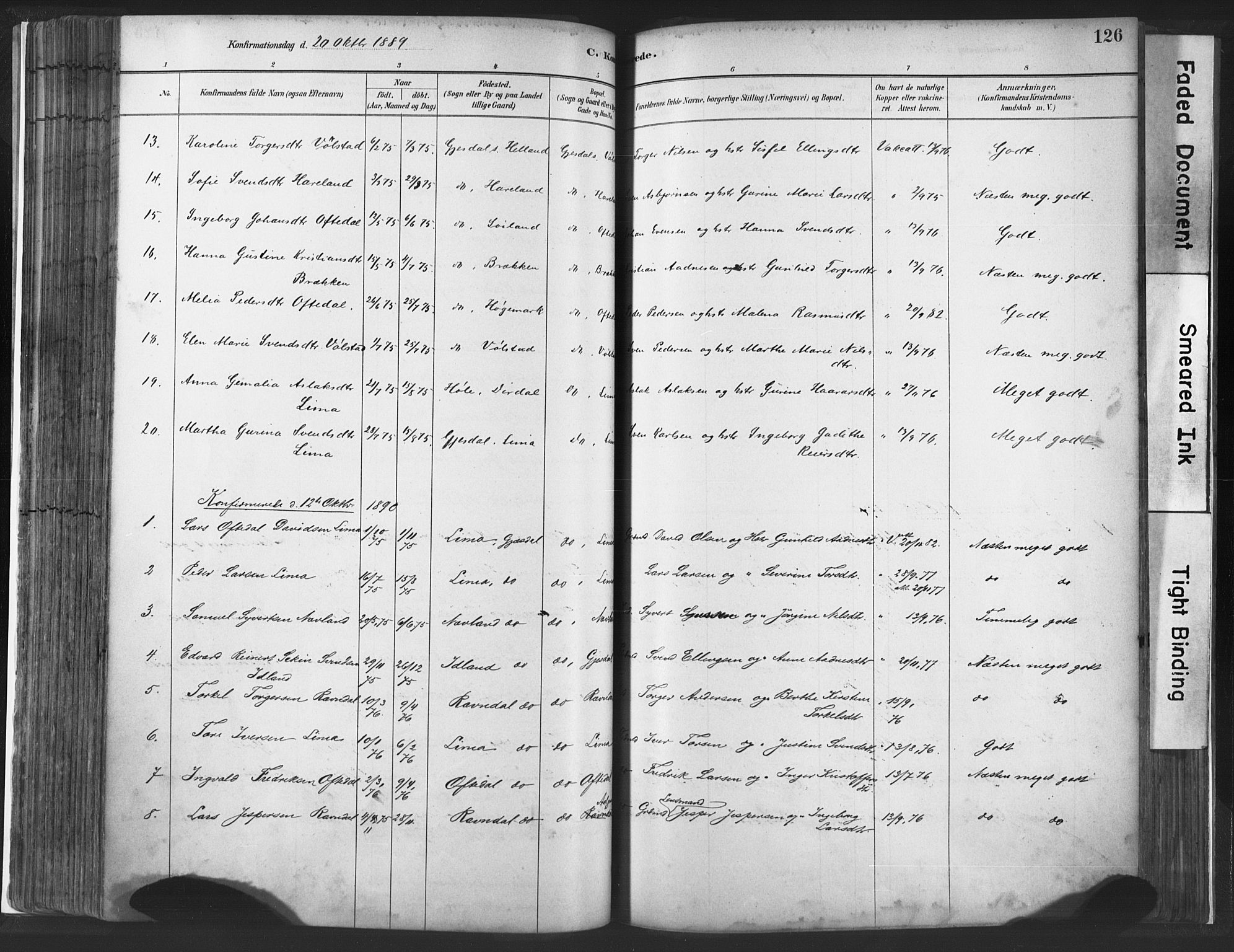 Lye sokneprestkontor, SAST/A-101794/001/30BA/L0010: Parish register (official) no. A 10, 1881-1896, p. 126