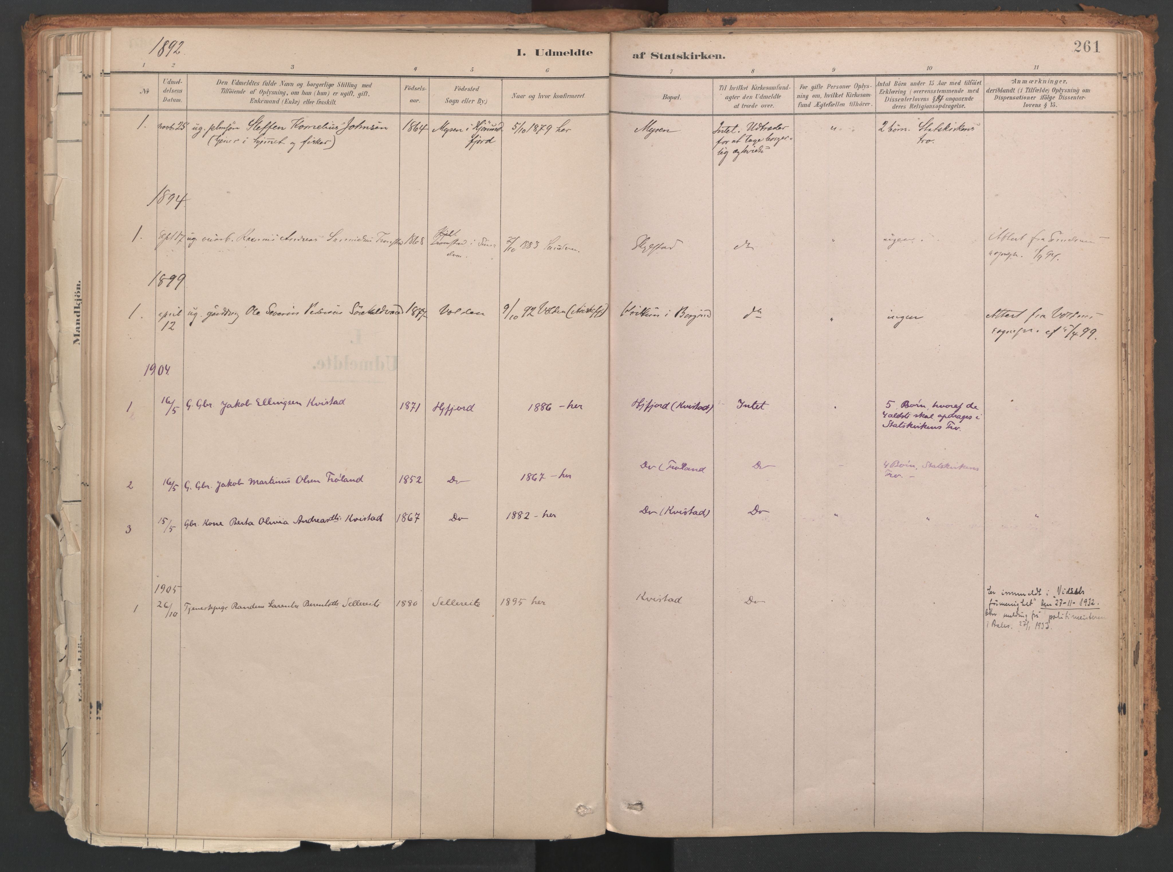 Ministerialprotokoller, klokkerbøker og fødselsregistre - Møre og Romsdal, SAT/A-1454/515/L0211: Parish register (official) no. 515A07, 1886-1910, p. 261