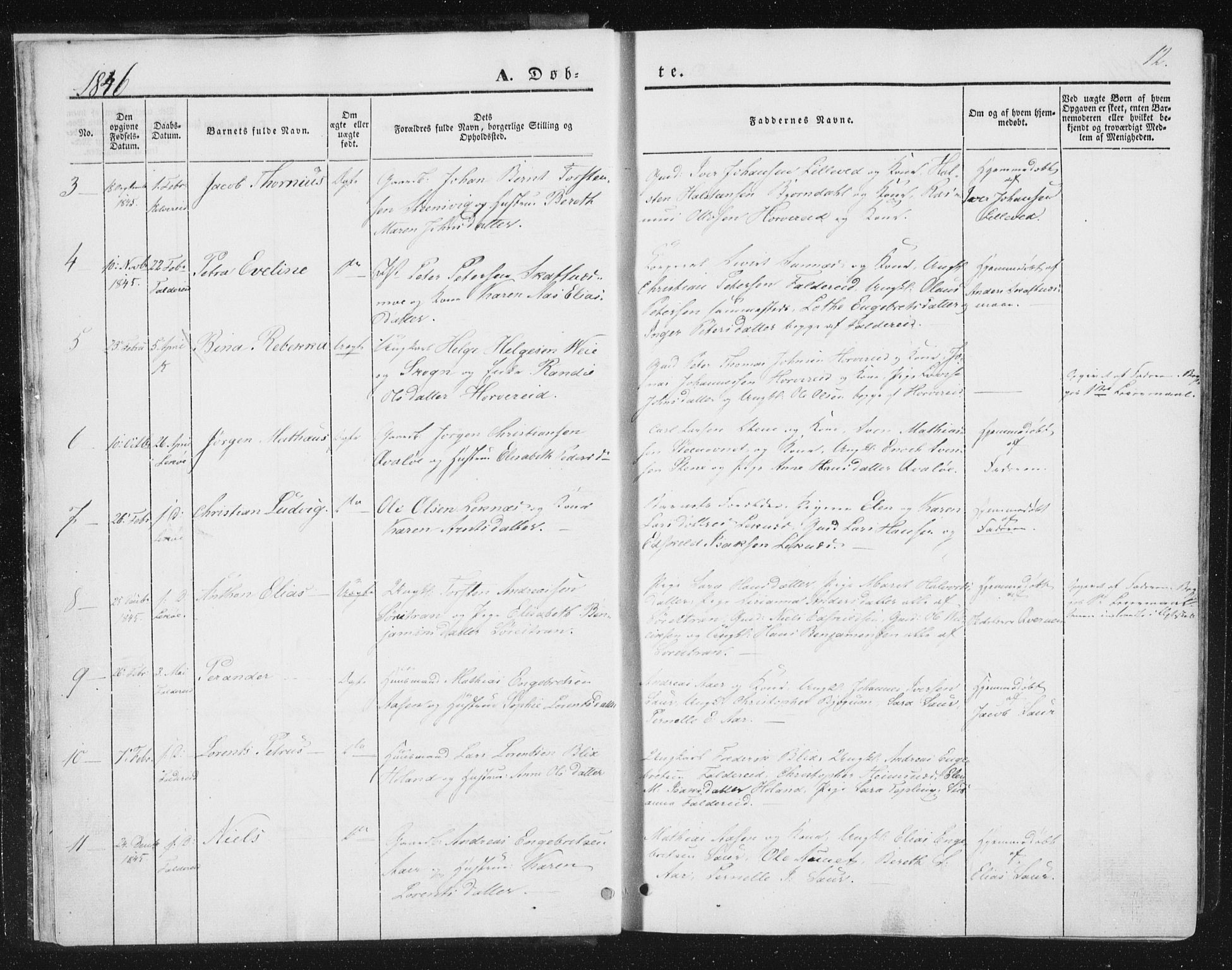 Ministerialprotokoller, klokkerbøker og fødselsregistre - Nord-Trøndelag, AV/SAT-A-1458/780/L0640: Parish register (official) no. 780A05, 1845-1856, p. 12