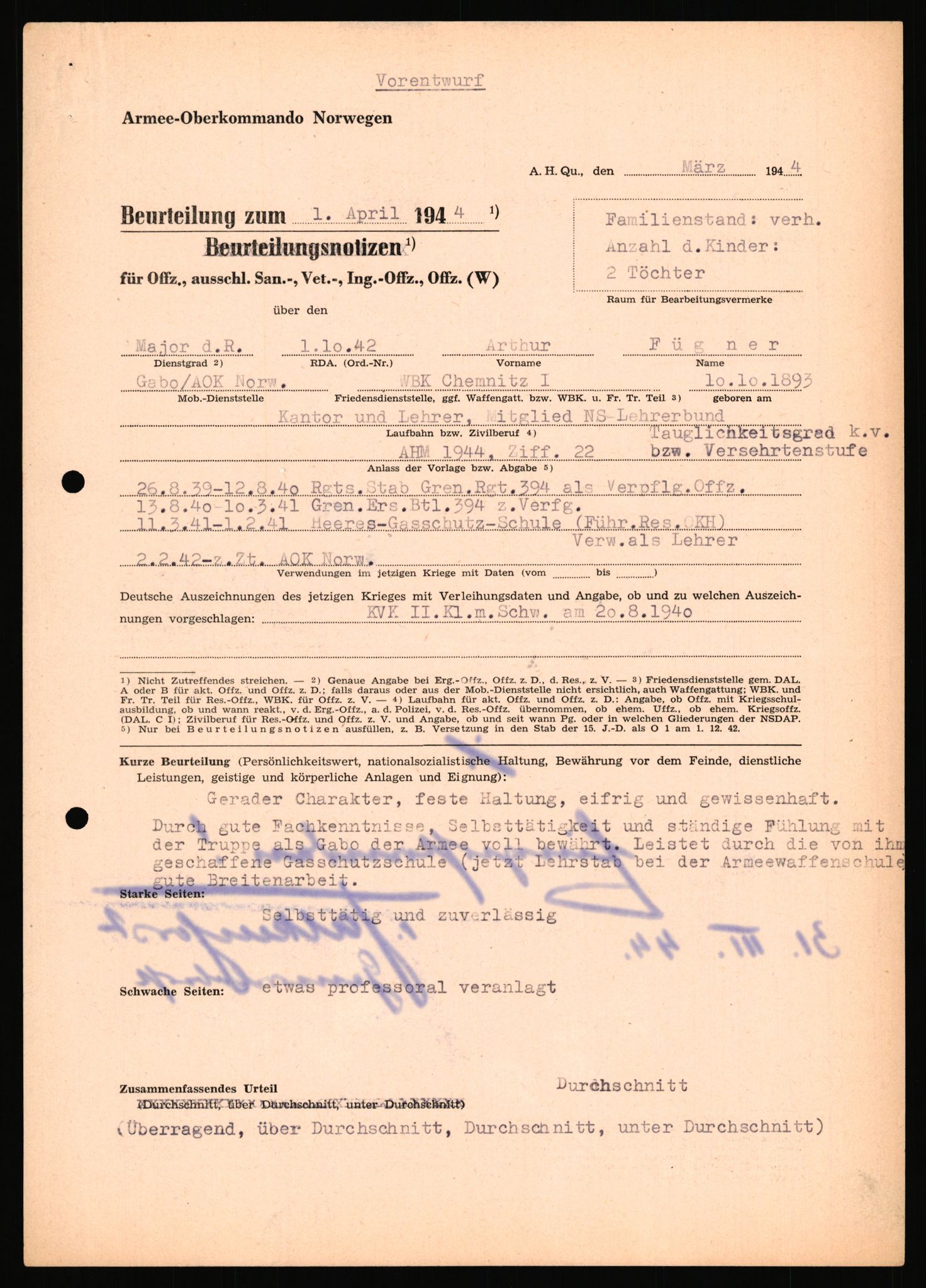 Forsvarets Overkommando. 2 kontor. Arkiv 11.4. Spredte tyske arkivsaker, AV/RA-RAFA-7031/D/Dar/Dara/L0018: Personalbøker, 1940-1945, p. 444