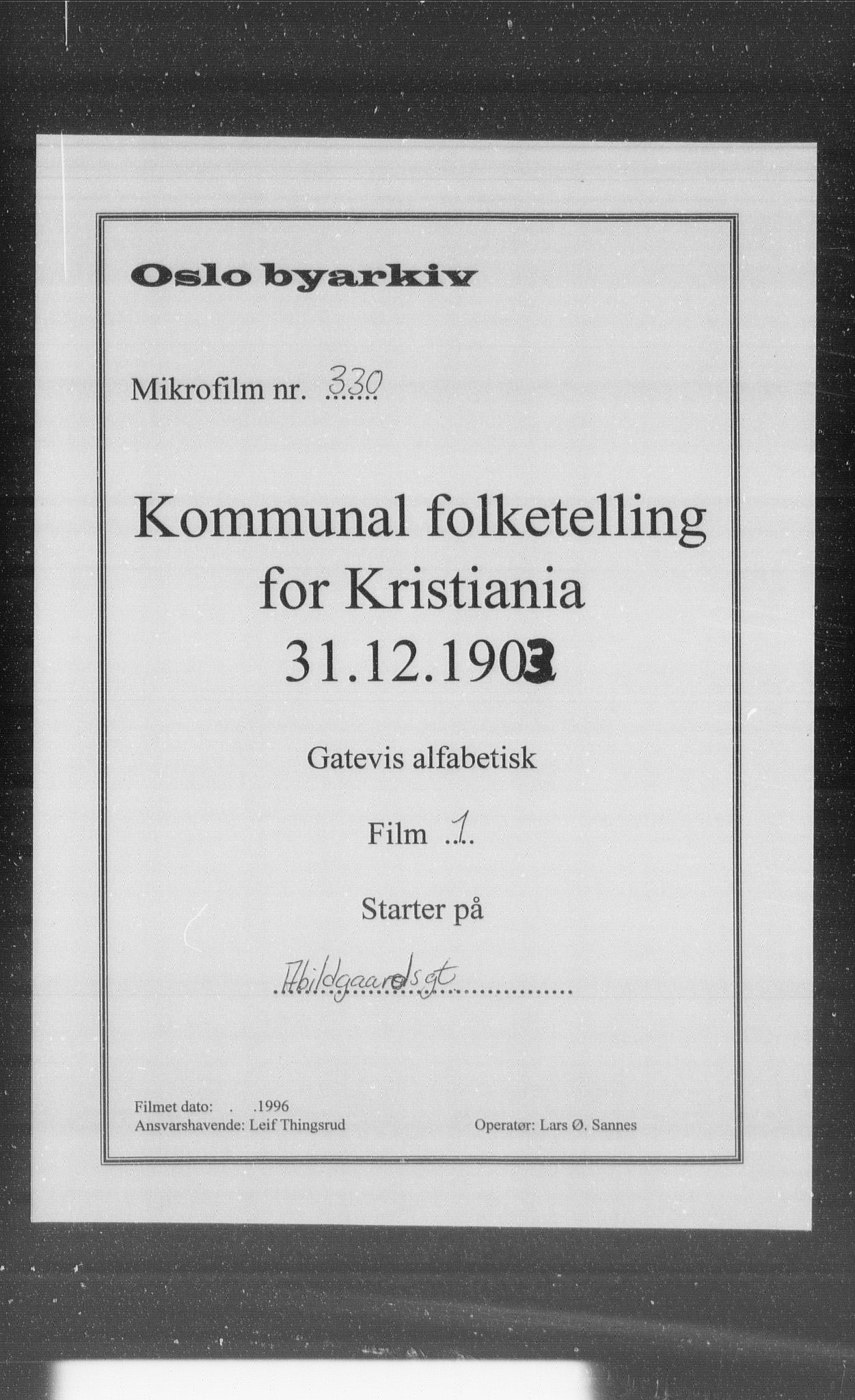 OBA, Municipal Census 1903 for Kristiania, 1903, p. 2