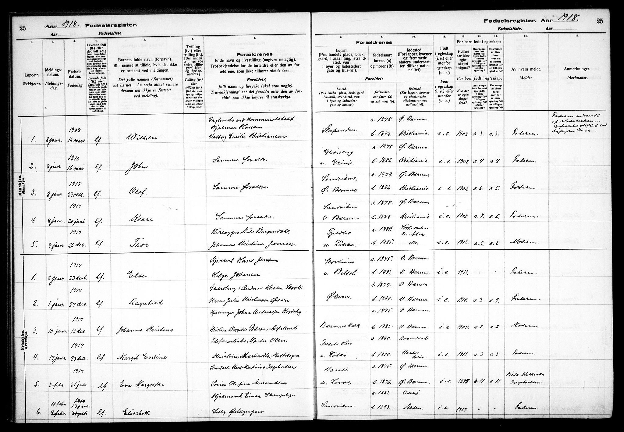 Vestre Bærum prestekontor Kirkebøker, AV/SAO-A-10209a/J/L0001: Birth register no. 1, 1916-1926, p. 25