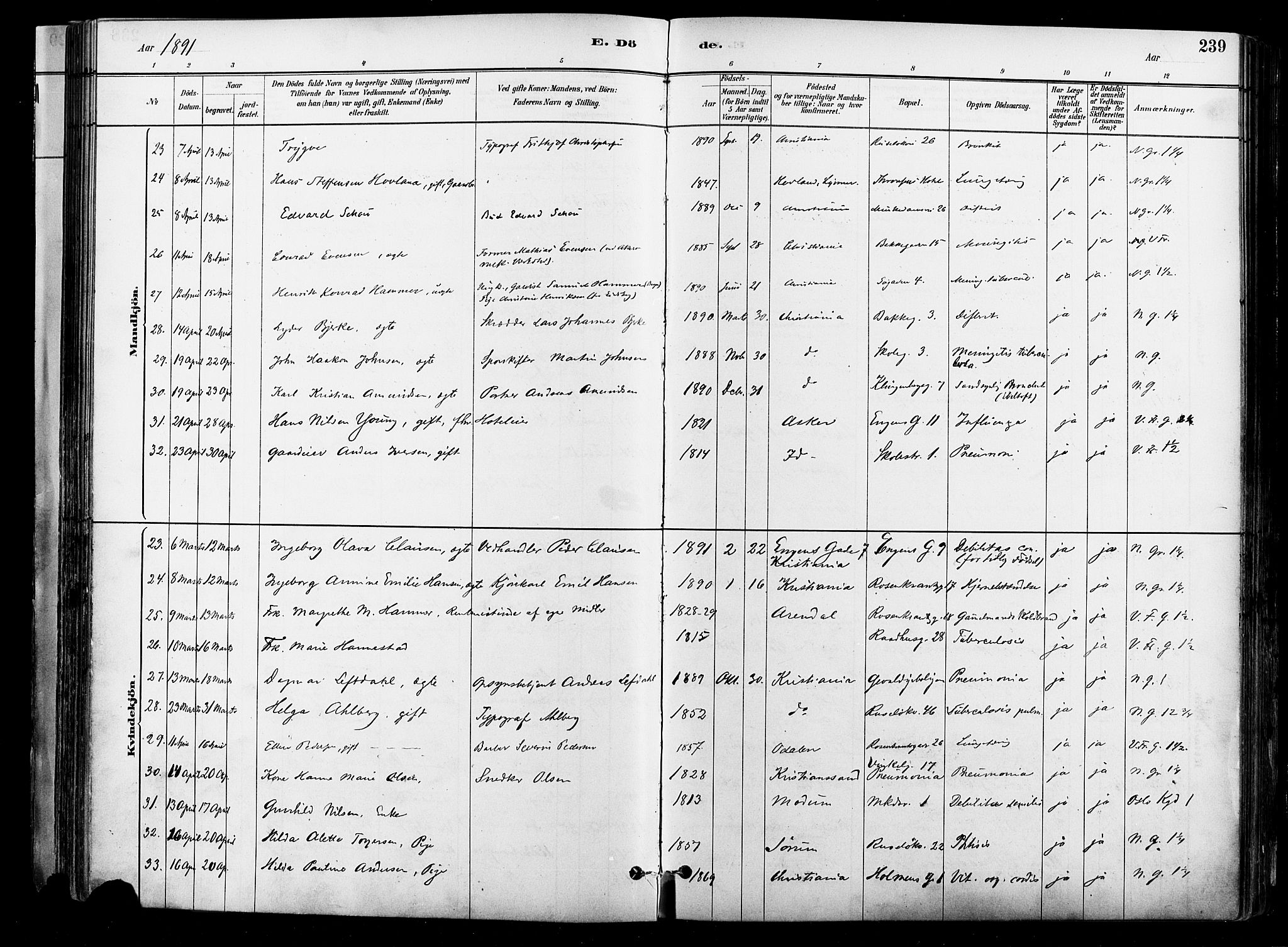 Johannes prestekontor Kirkebøker, AV/SAO-A-10852/F/Fa/L0004: Parish register (official) no. 4, 1883-1907, p. 239