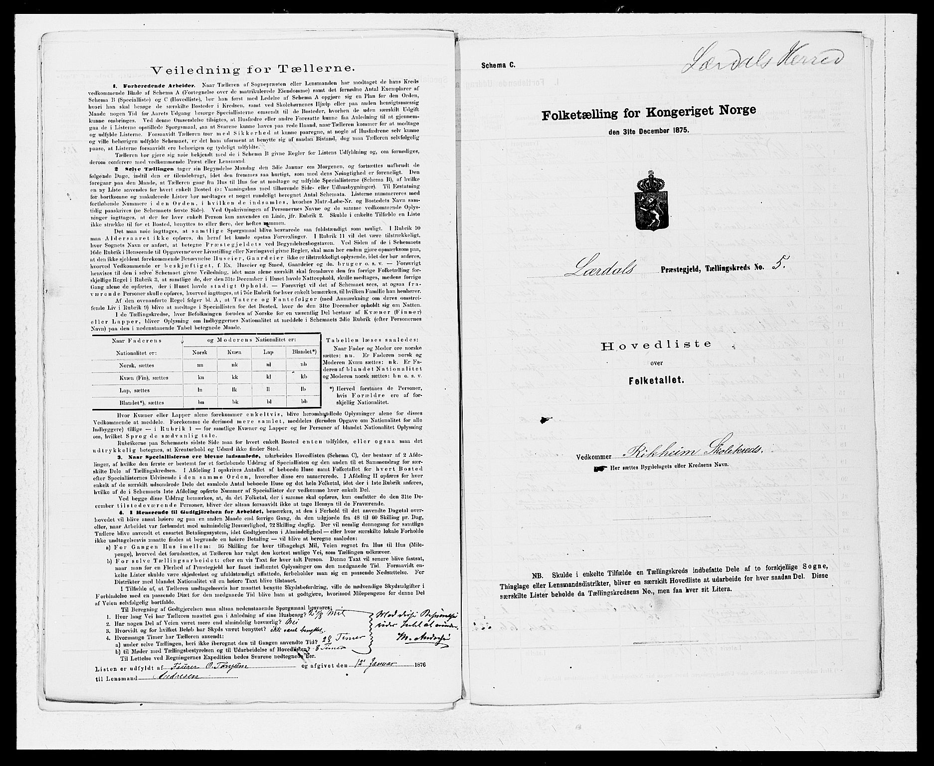 SAB, 1875 census for 1422P Lærdal, 1875, p. 14