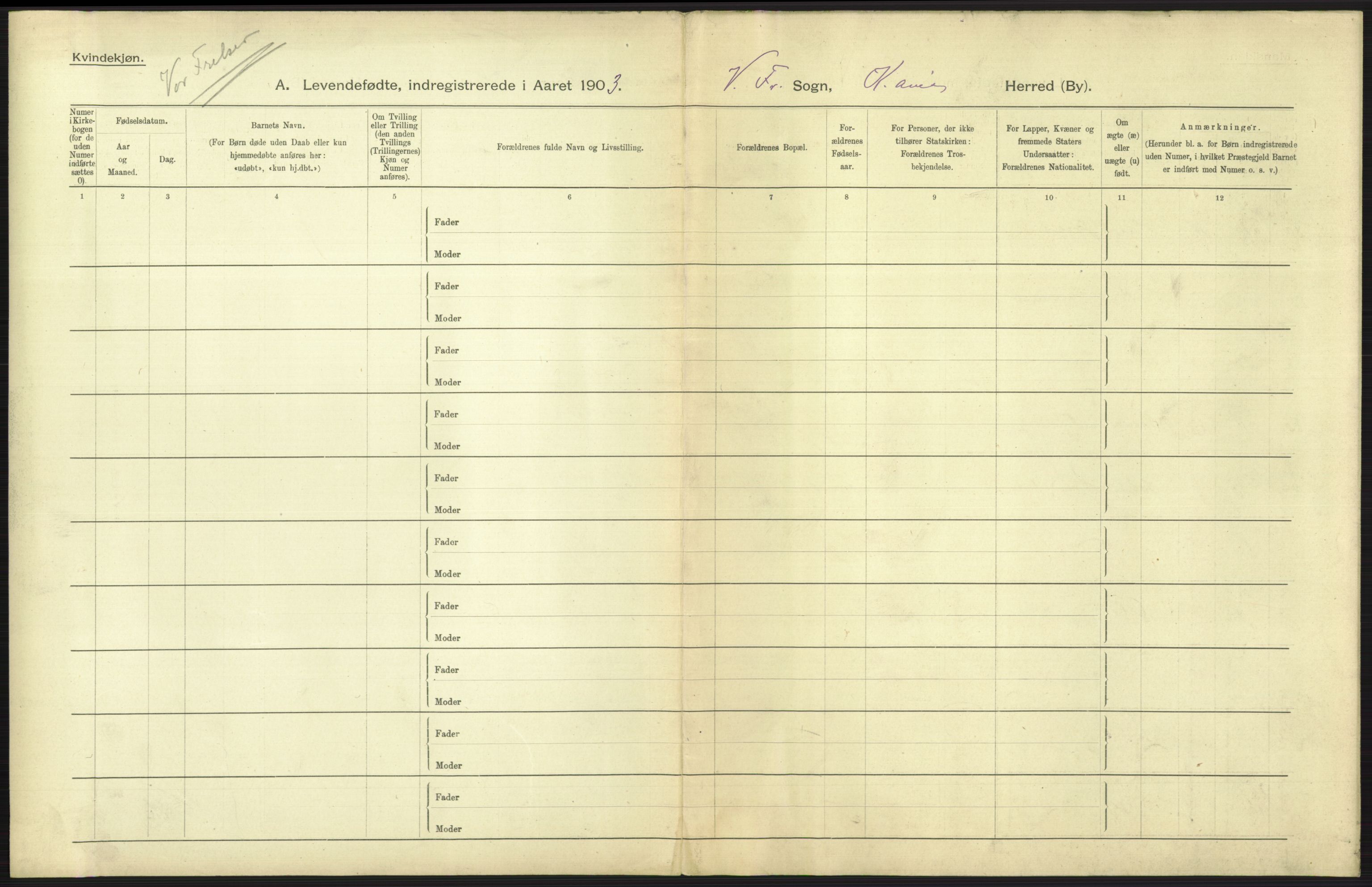 Statistisk sentralbyrå, Sosiodemografiske emner, Befolkning, AV/RA-S-2228/D/Df/Dfa/Dfaa/L0003: Kristiania: Fødte, 1903, p. 441