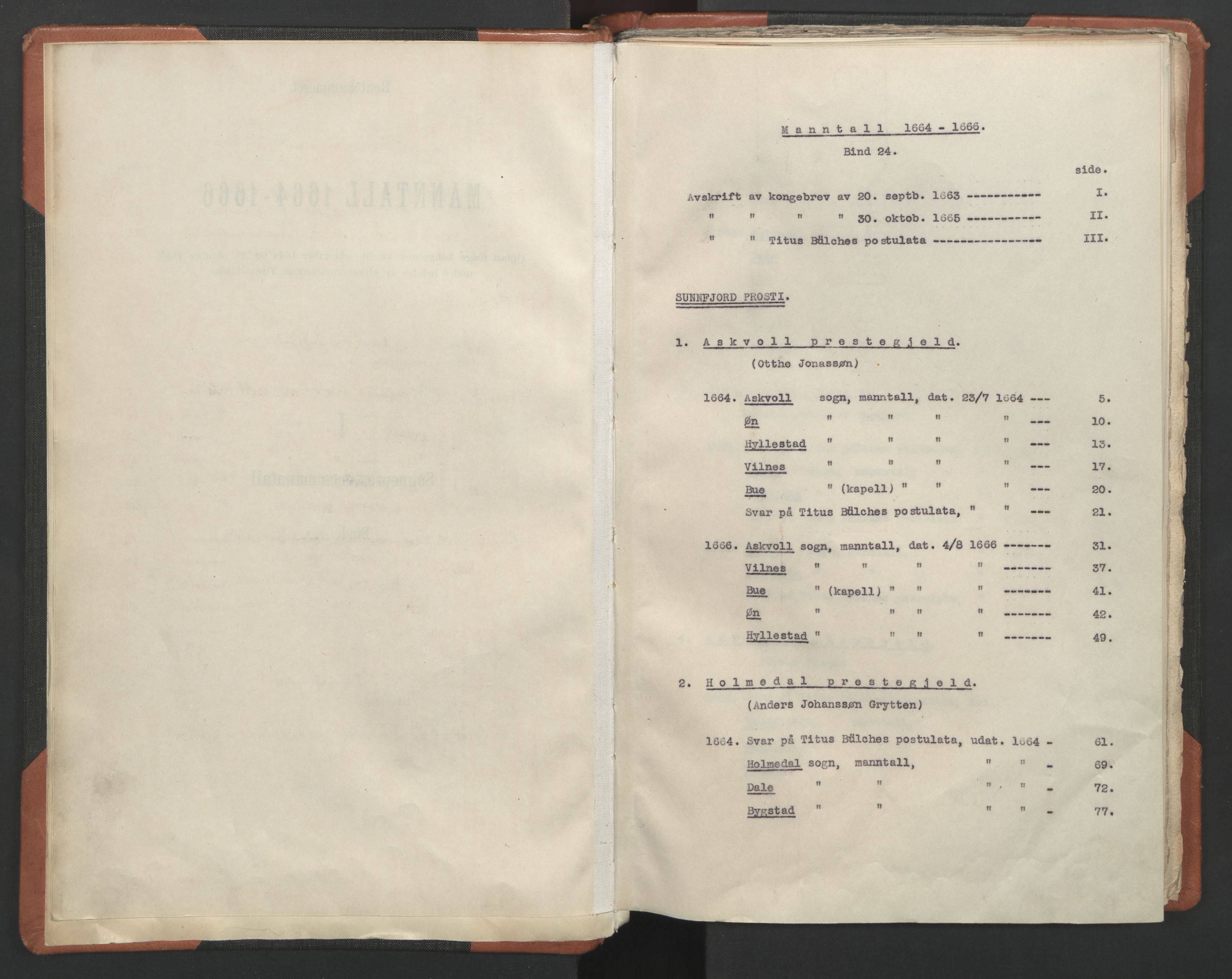 RA, Vicar's Census 1664-1666, no. 24: Sunnfjord deanery, 1664-1666