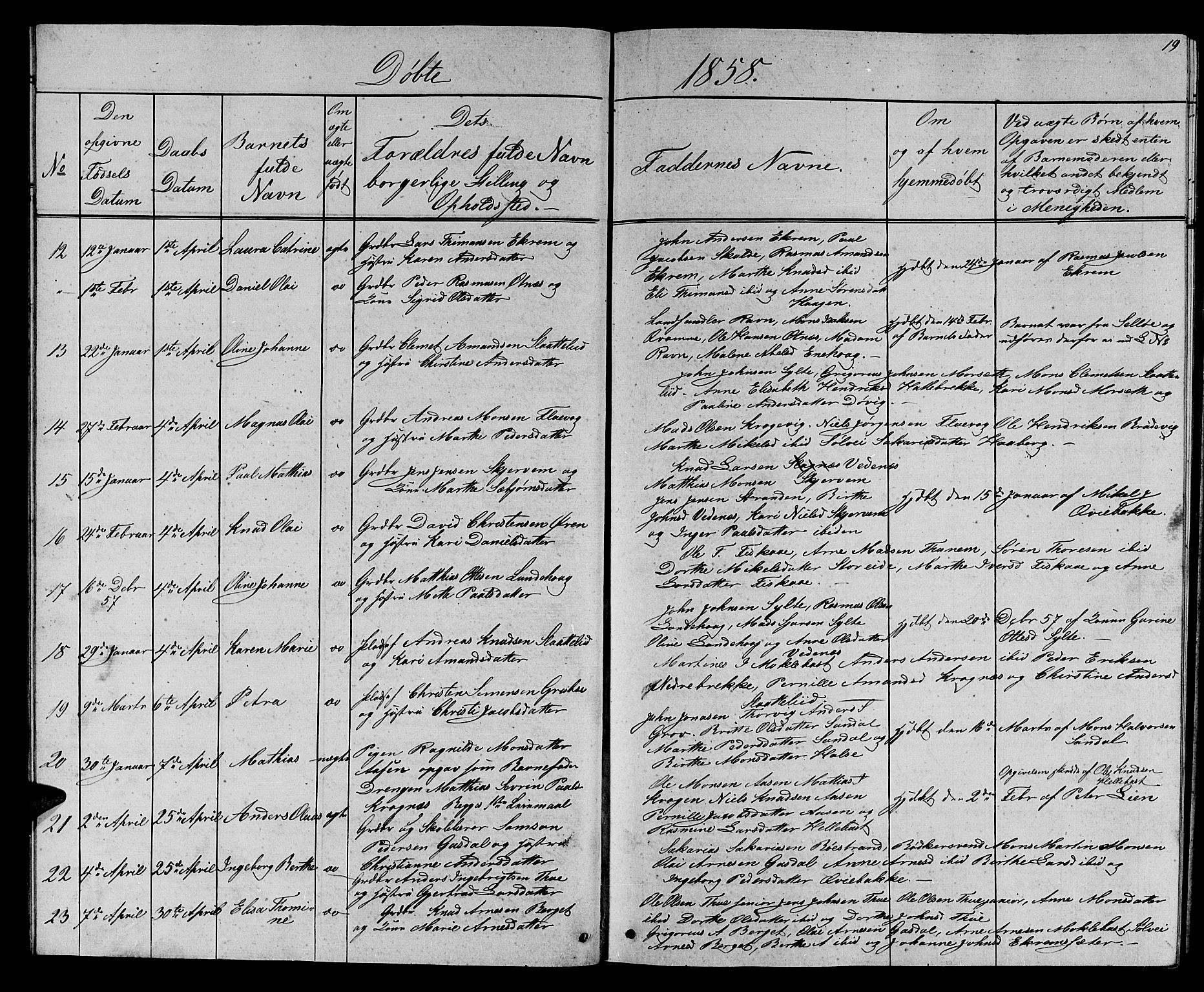 Ministerialprotokoller, klokkerbøker og fødselsregistre - Møre og Romsdal, AV/SAT-A-1454/501/L0015: Parish register (copy) no. 501C01, 1854-1867, p. 19