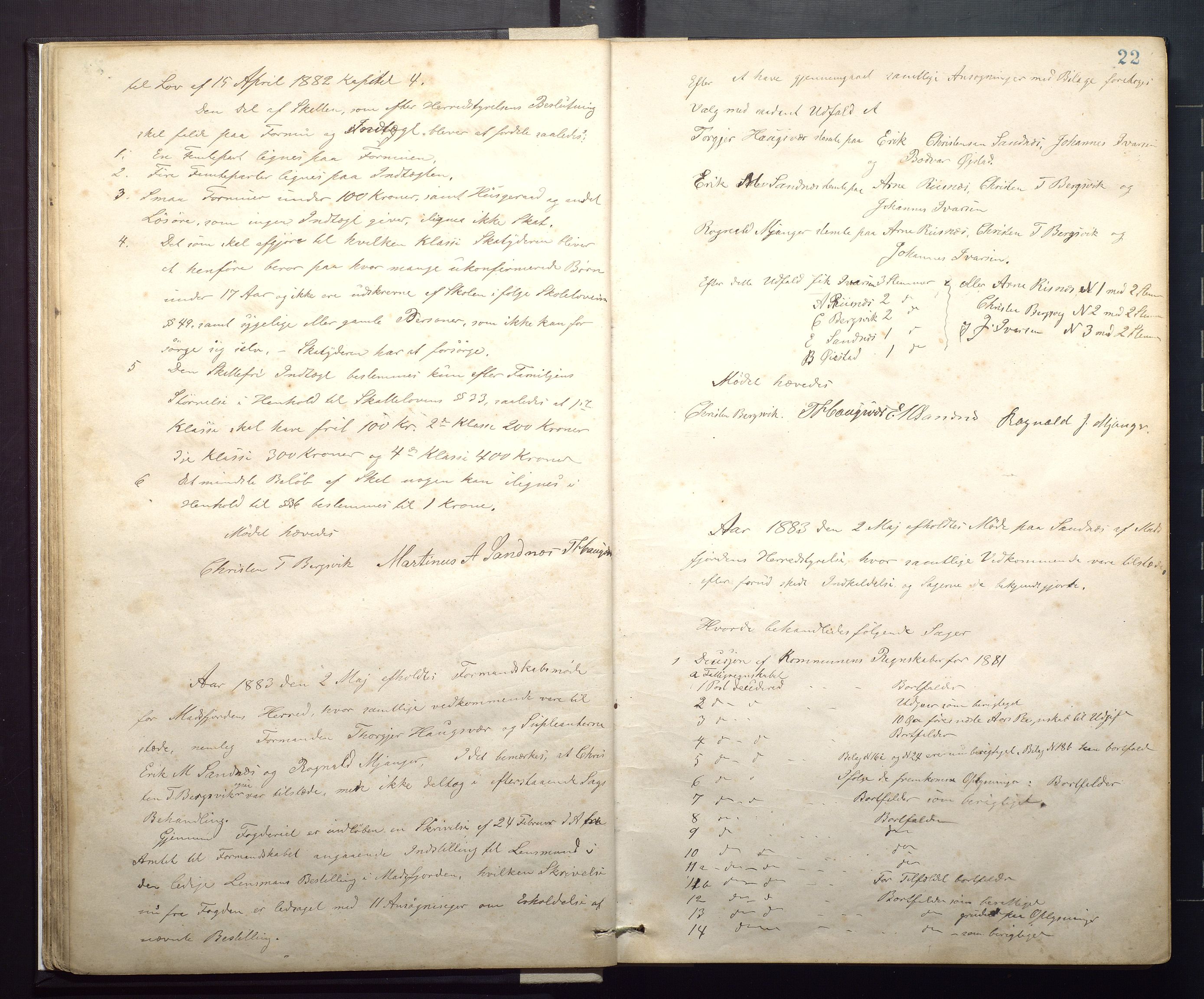 Masfjorden kommune. Formannskapet, IKAH/1266-021/A/Aa/L0001: Møtebok for Masfjorden formannskap og heradsstyre, 1879-1904, p. 22
