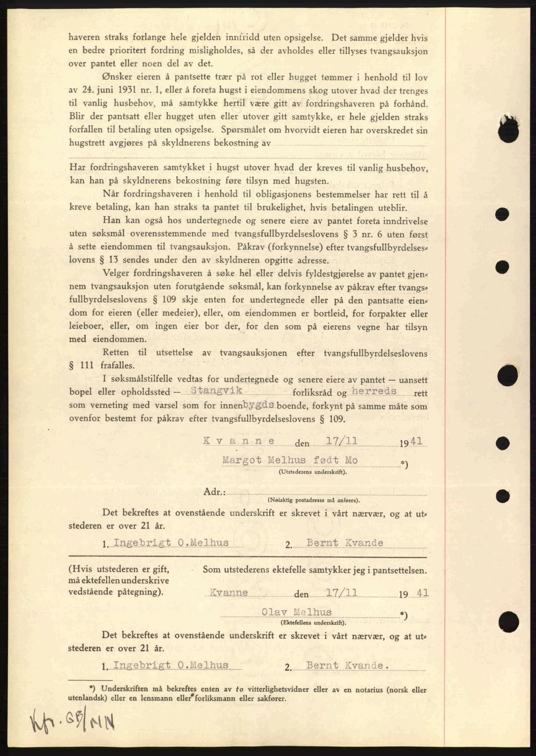 Nordmøre sorenskriveri, AV/SAT-A-4132/1/2/2Ca: Mortgage book no. B88, 1941-1942, Diary no: : 2264/1941