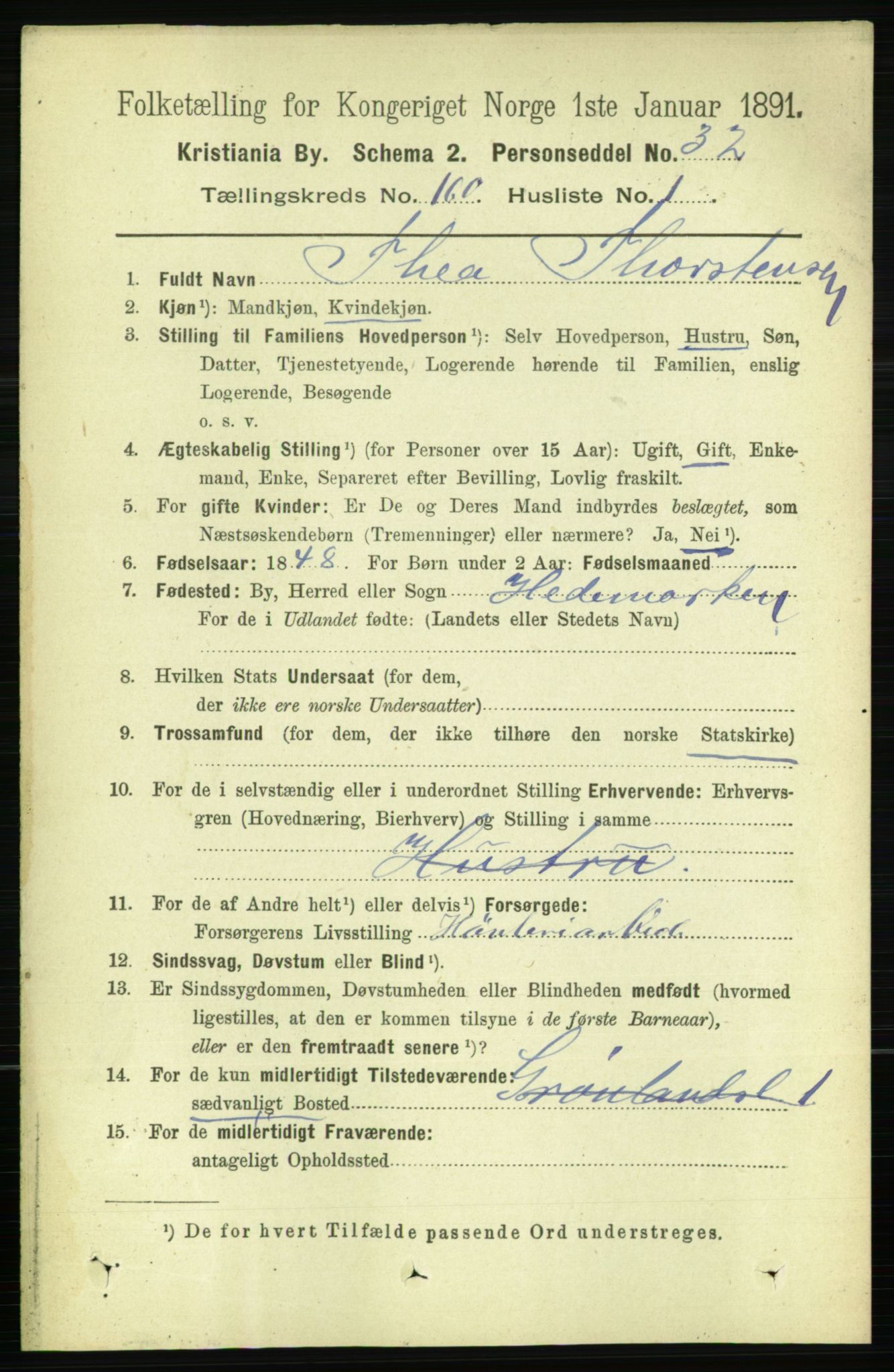 RA, 1891 census for 0301 Kristiania, 1891, p. 90734