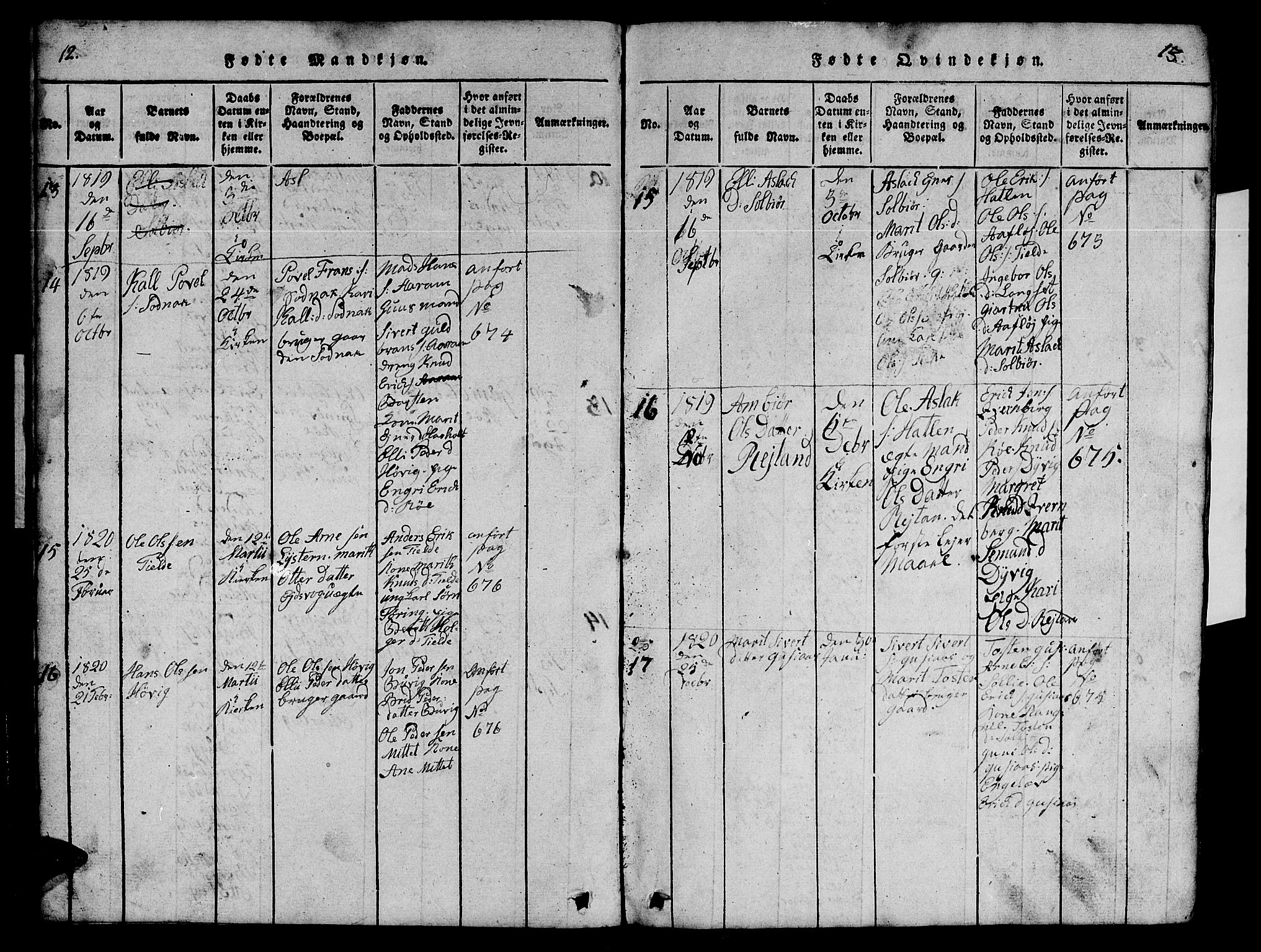 Ministerialprotokoller, klokkerbøker og fødselsregistre - Møre og Romsdal, SAT/A-1454/551/L0629: Parish register (copy) no. 551C01, 1818-1839, p. 12-13