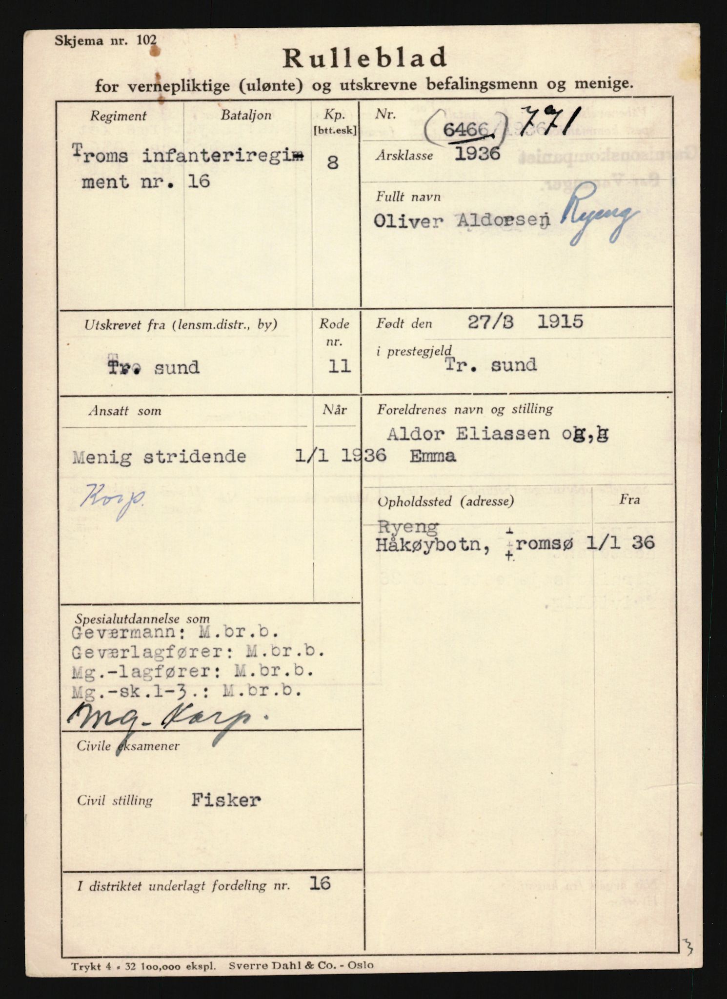 Forsvaret, Troms infanteriregiment nr. 16, AV/RA-RAFA-3146/P/Pa/L0020: Rulleblad for regimentets menige mannskaper, årsklasse 1936, 1936, p. 1165