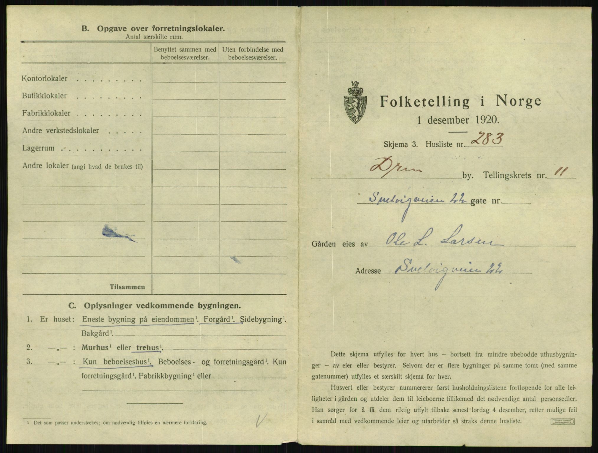 SAKO, 1920 census for Drammen, 1920, p. 5710