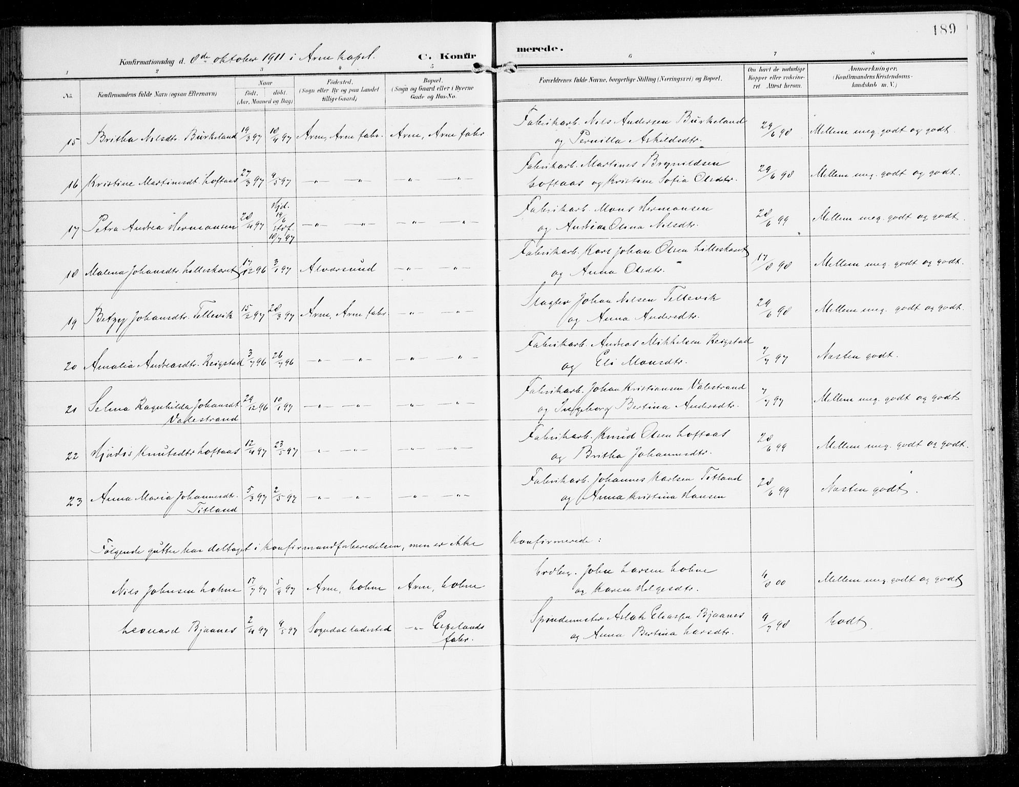 Haus sokneprestembete, AV/SAB-A-75601/H/Haa: Parish register (official) no. D 2, 1899-1912, p. 189