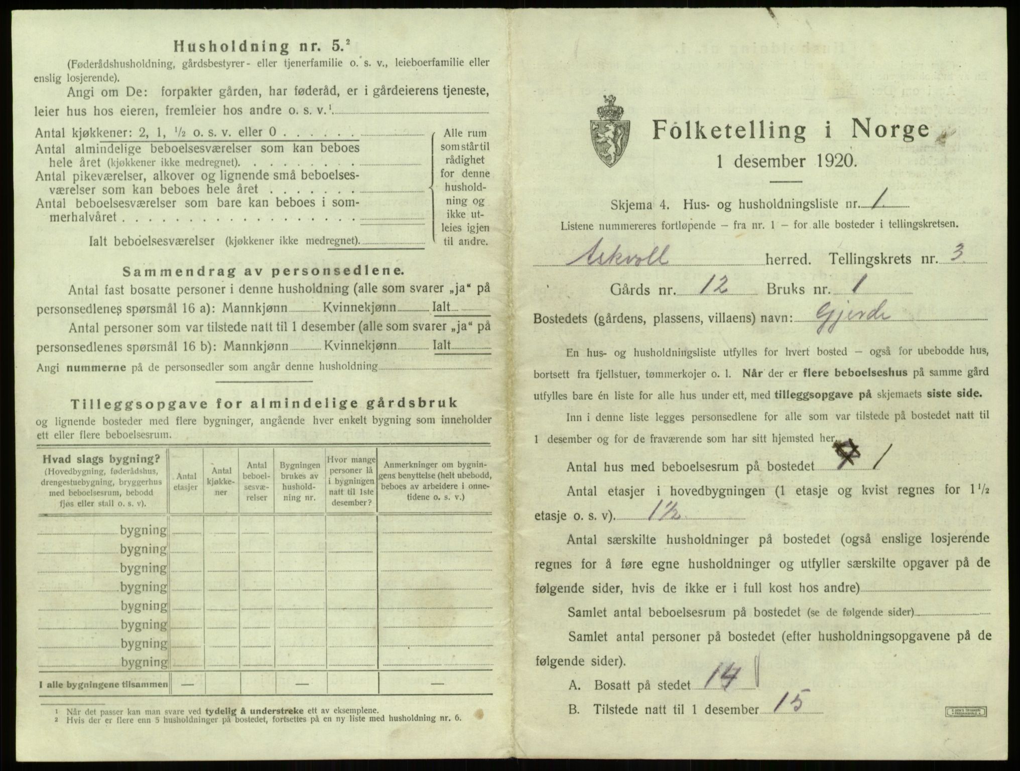 SAB, 1920 census for Askvoll, 1920, p. 197