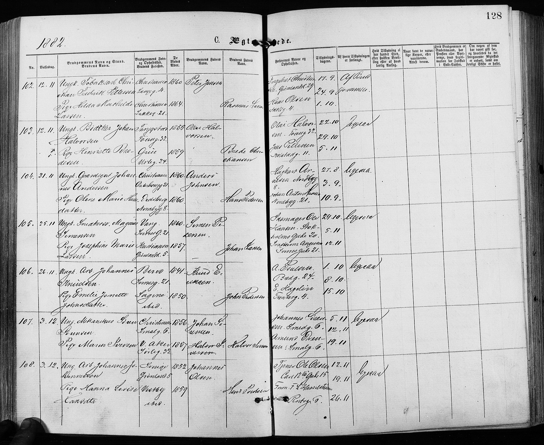 Grønland prestekontor Kirkebøker, SAO/A-10848/F/Fa/L0006: Parish register (official) no. 6, 1877-1886, p. 128