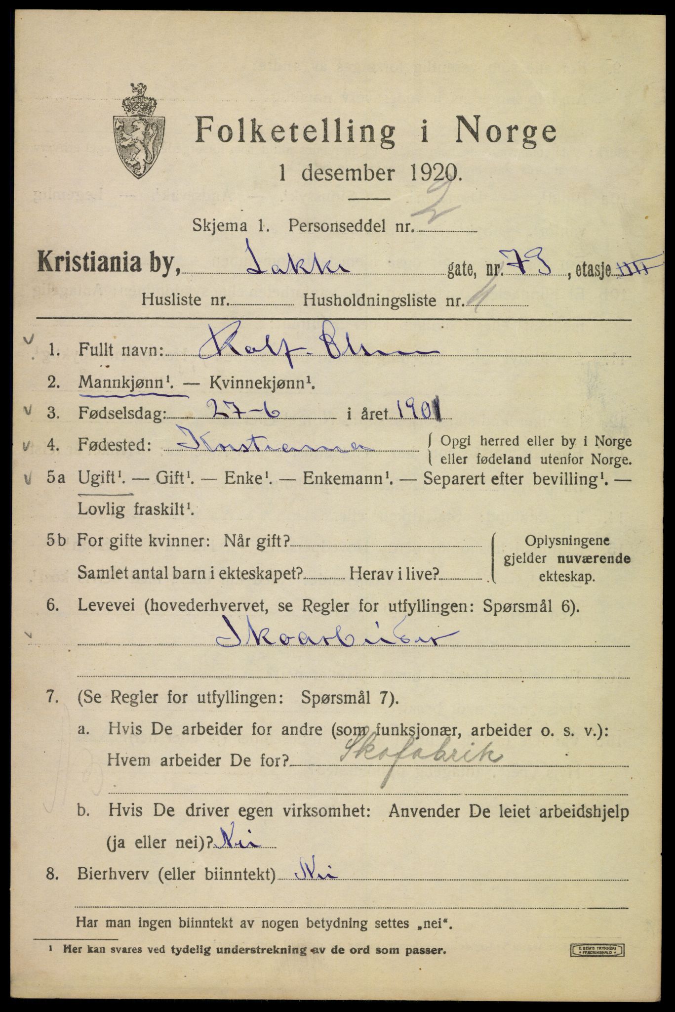 SAO, 1920 census for Kristiania, 1920, p. 357439