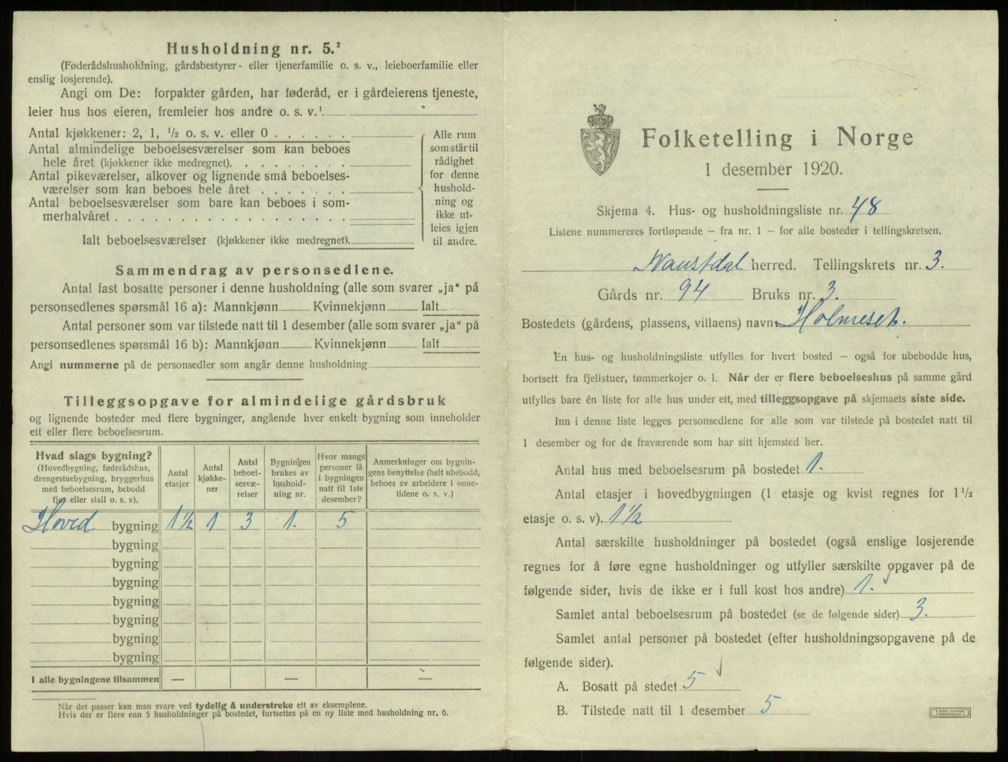 SAB, 1920 census for Naustdal, 1920, p. 243