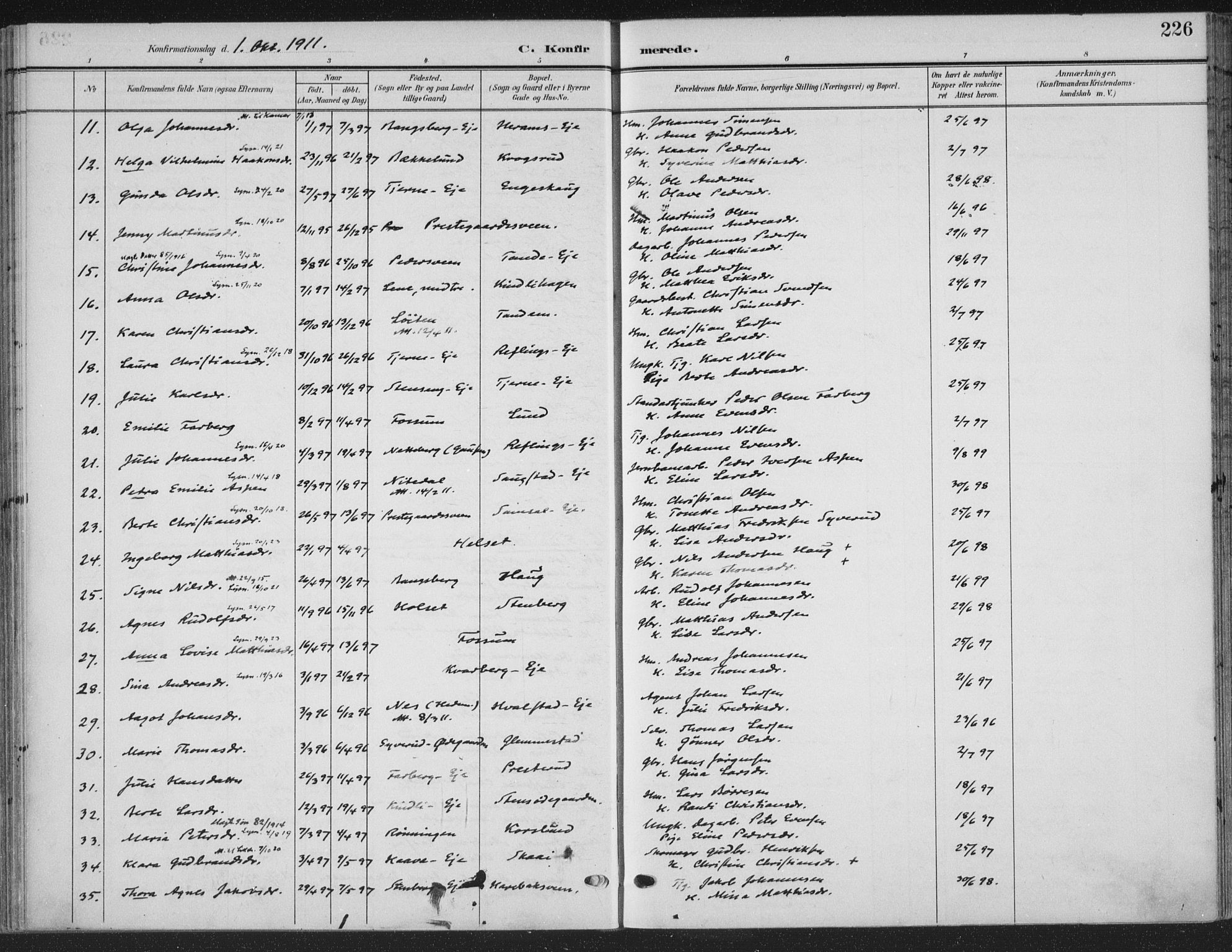 Ringsaker prestekontor, SAH/PREST-014/K/Ka/L0018: Parish register (official) no. 18, 1903-1912, p. 226