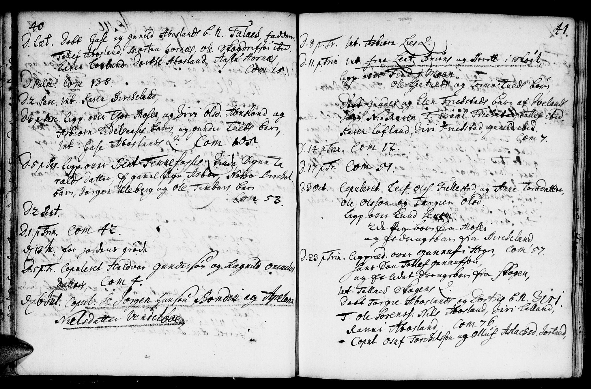 Evje sokneprestkontor, AV/SAK-1111-0008/F/Fa/Fab/L0001: Parish register (official) no. A 1, 1704-1764, p. 40-41