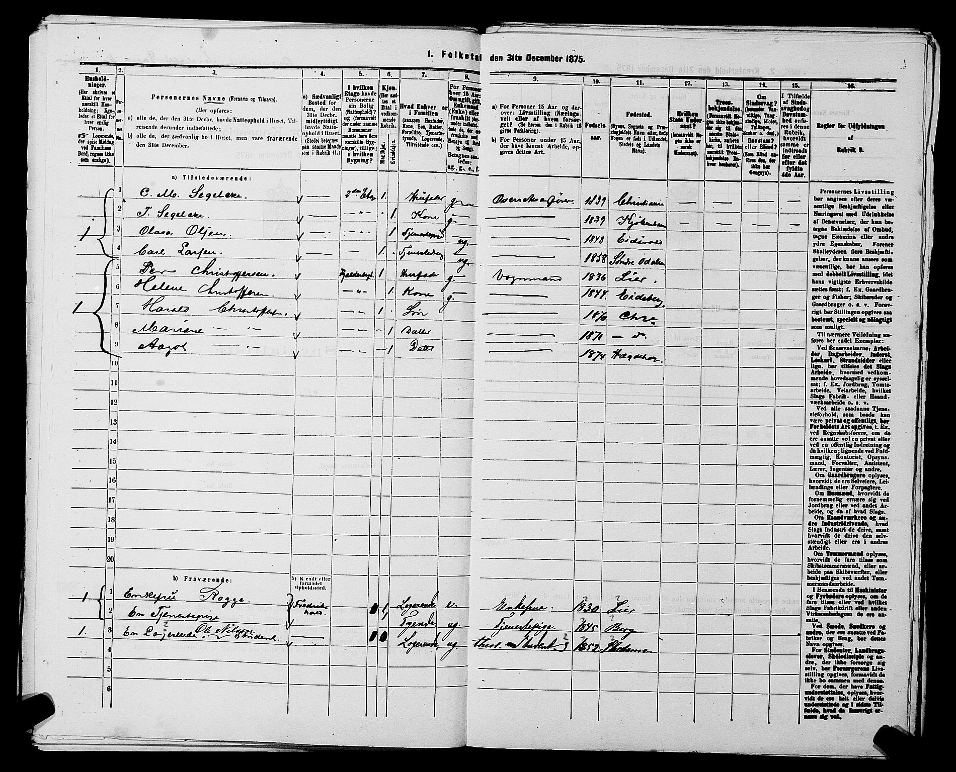 RA, 1875 census for 0218aP Vestre Aker, 1875, p. 2354