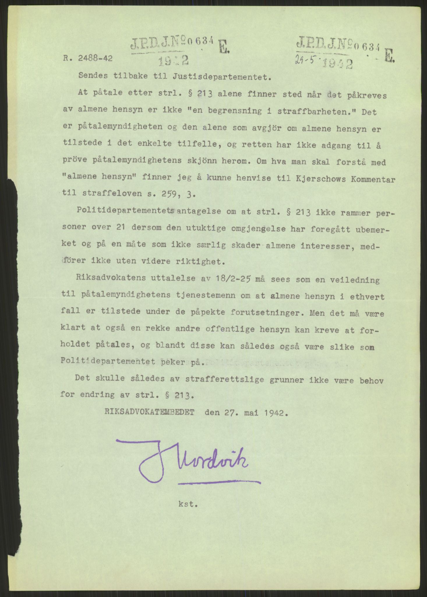 Justisdepartementet, Lovavdelingen, AV/RA-S-3212/D/De/L0028/0002: Straffeloven / Straffelovens revisjon: 5 - Ot. prp. nr.  41 - 1945: Homoseksualiet. 2 mapper, 1951-1955, p. 247