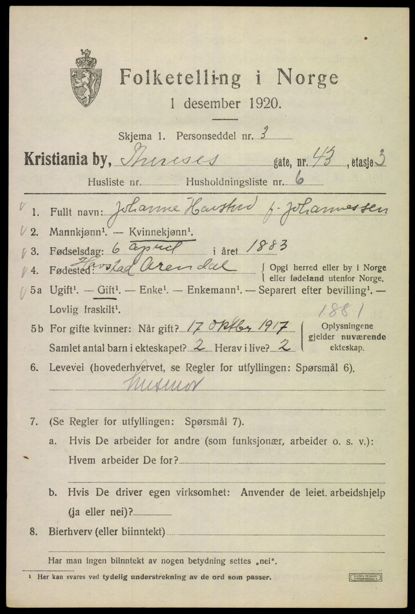 SAO, 1920 census for Kristiania, 1920, p. 570009