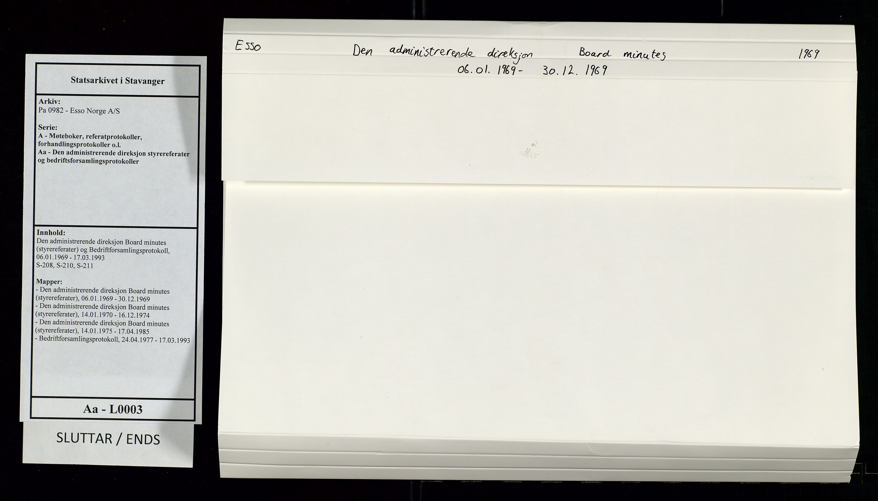 Pa 0982 - Esso Norge A/S, AV/SAST-A-100448/A/Aa/L0003/0001: Den administrerende direksjon Board minutes (styrereferater) og Bedriftforsamlingsprotokoll / Den administrerende direksjon Board minutes (styrereferater), 1969, p. 199