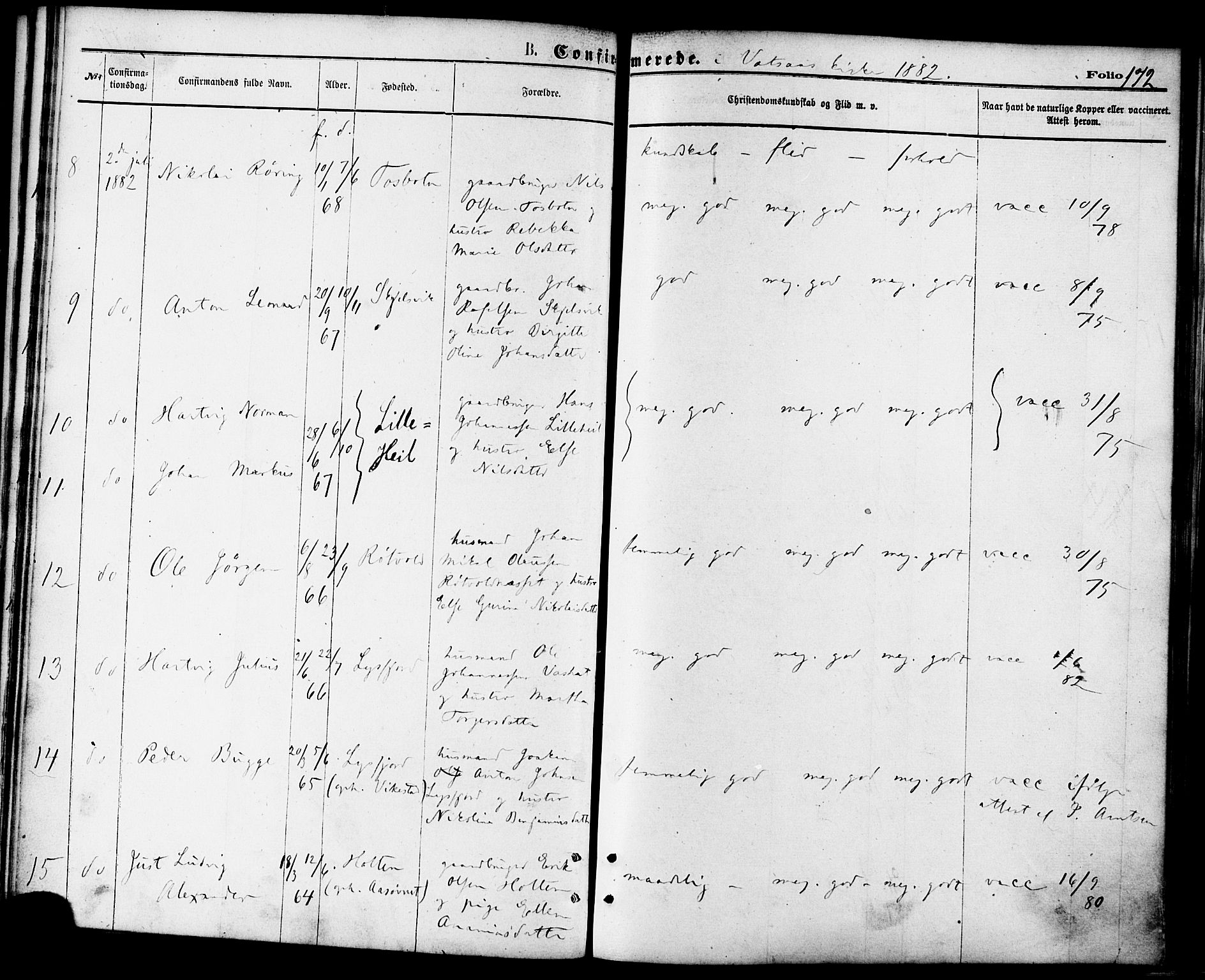 Ministerialprotokoller, klokkerbøker og fødselsregistre - Nordland, AV/SAT-A-1459/810/L0148: Parish register (official) no. 810A09 /1, 1874-1884, p. 172