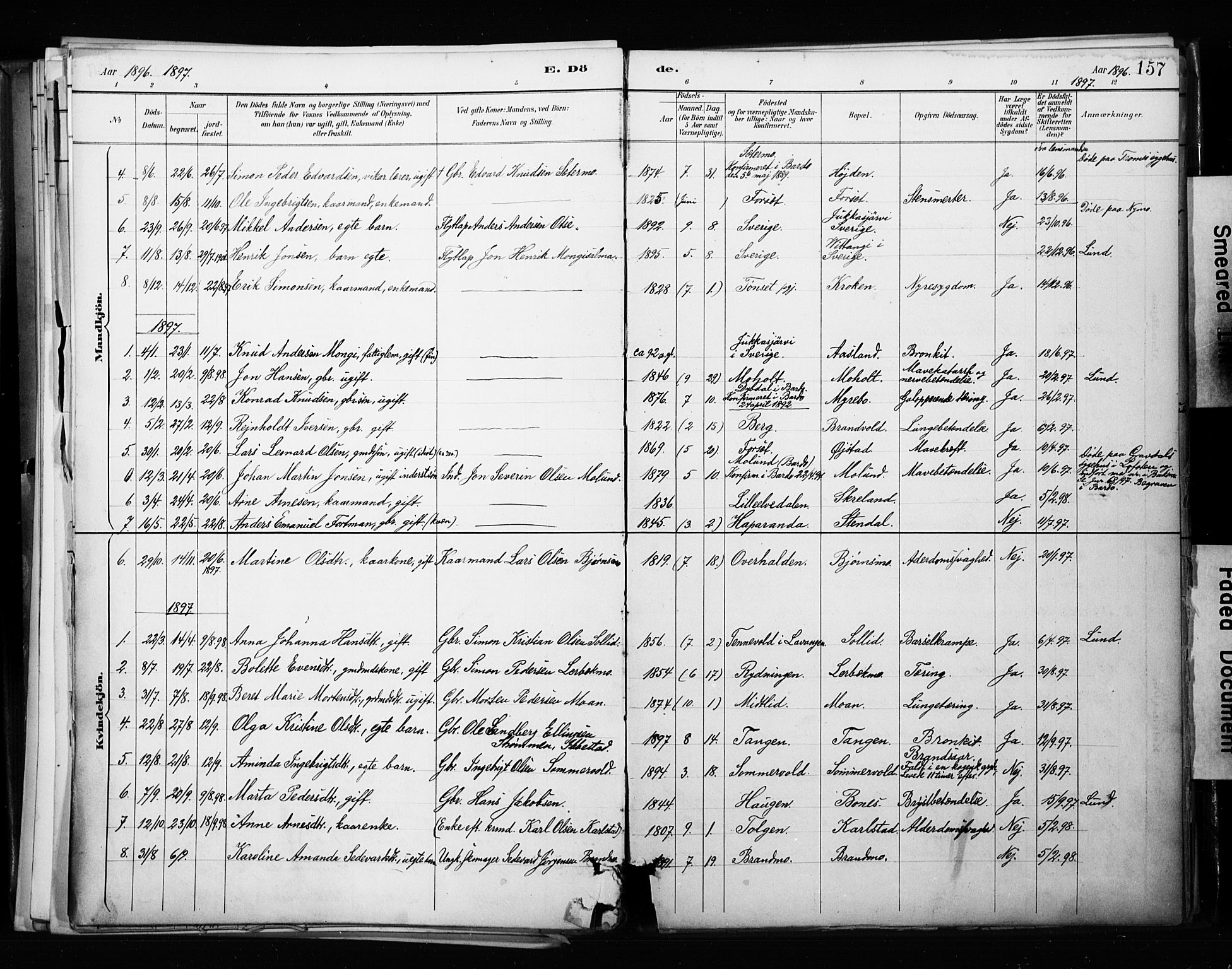 Målselv sokneprestembete, SATØ/S-1311/G/Ga/Gaa/L0010kirke: Parish register (official) no. 10, 1890-1902, p. 157