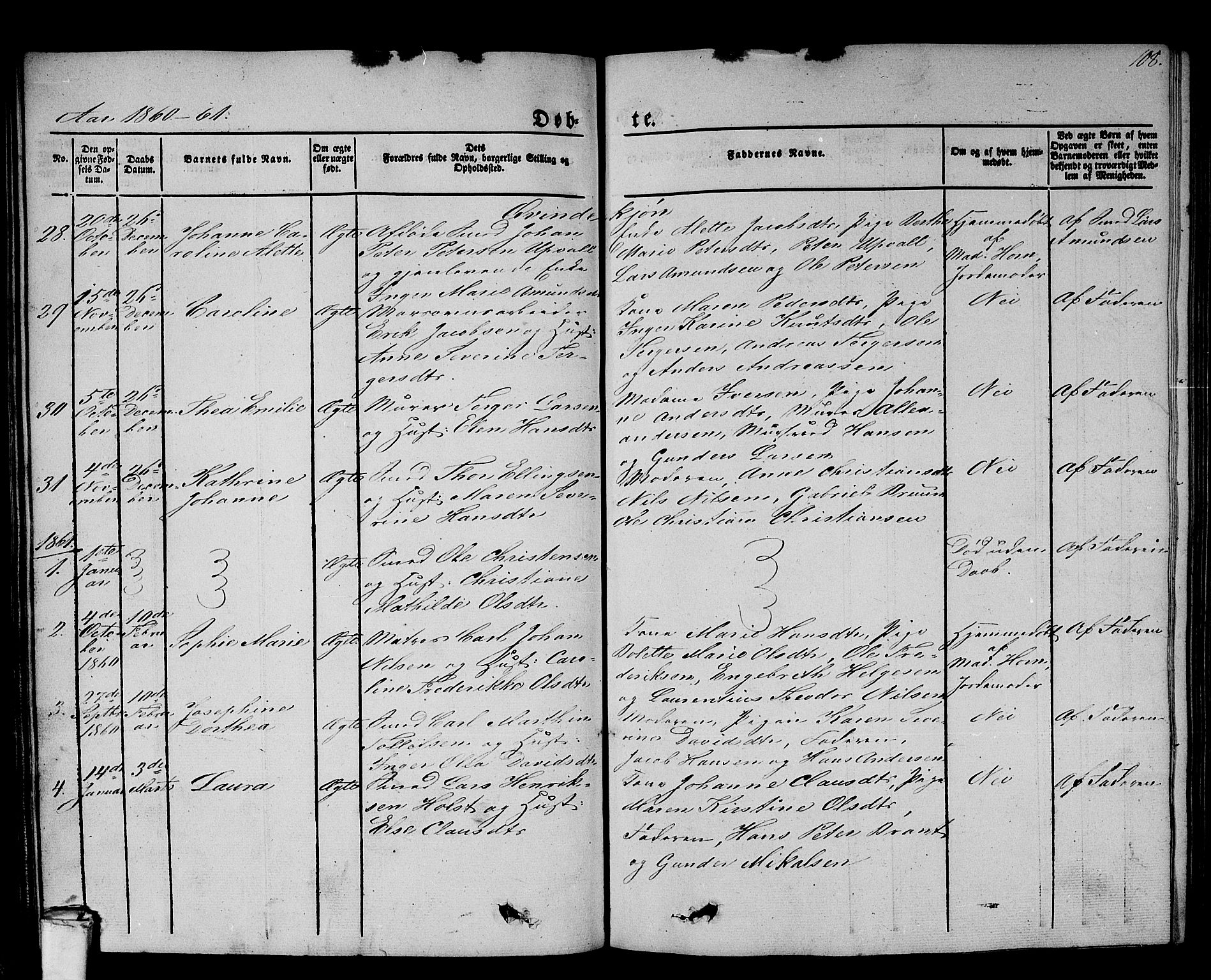 Larvik kirkebøker, SAKO/A-352/G/Gb/L0002: Parish register (copy) no. II 2, 1843-1866, p. 108