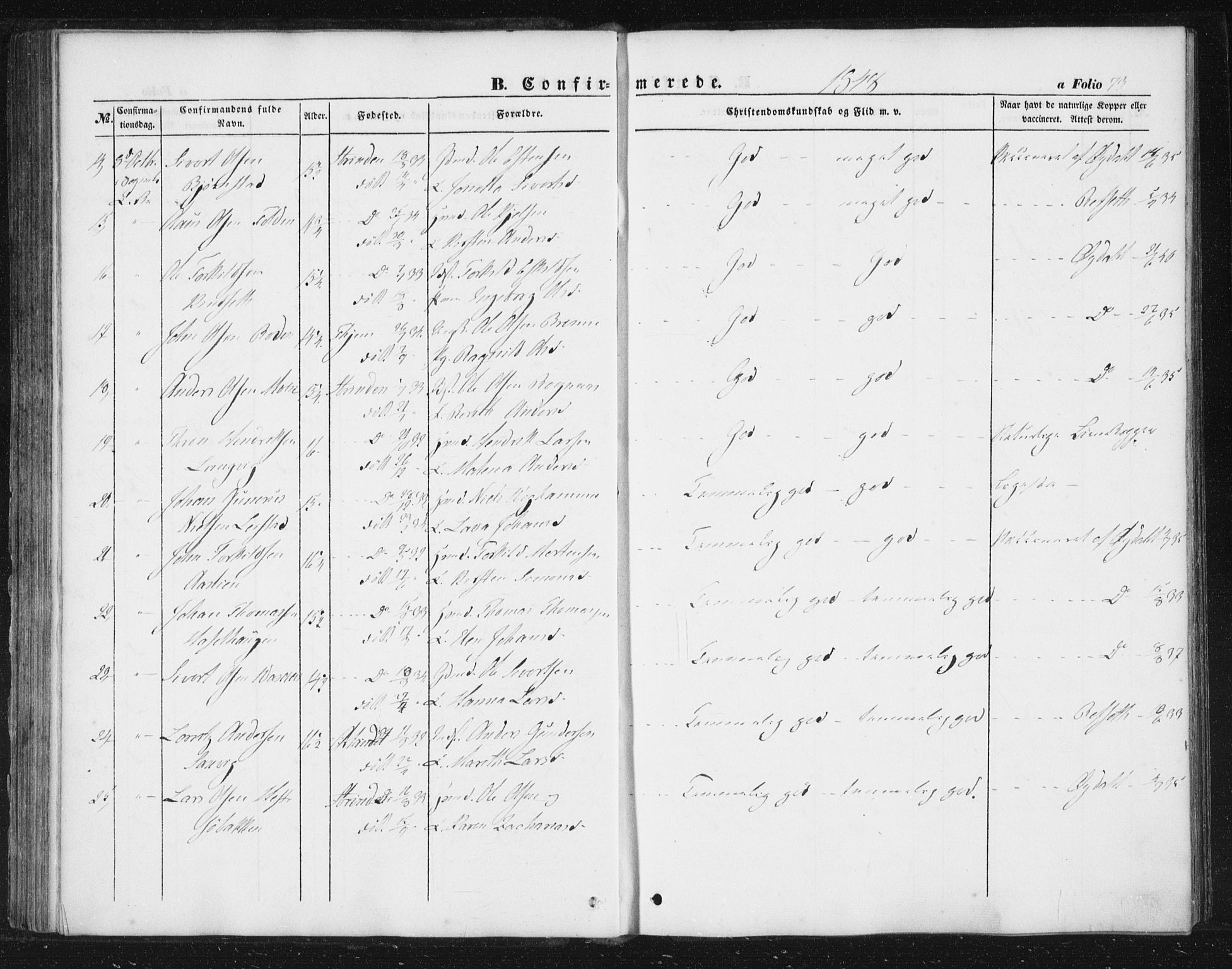 Ministerialprotokoller, klokkerbøker og fødselsregistre - Sør-Trøndelag, AV/SAT-A-1456/616/L0407: Parish register (official) no. 616A04, 1848-1856, p. 73