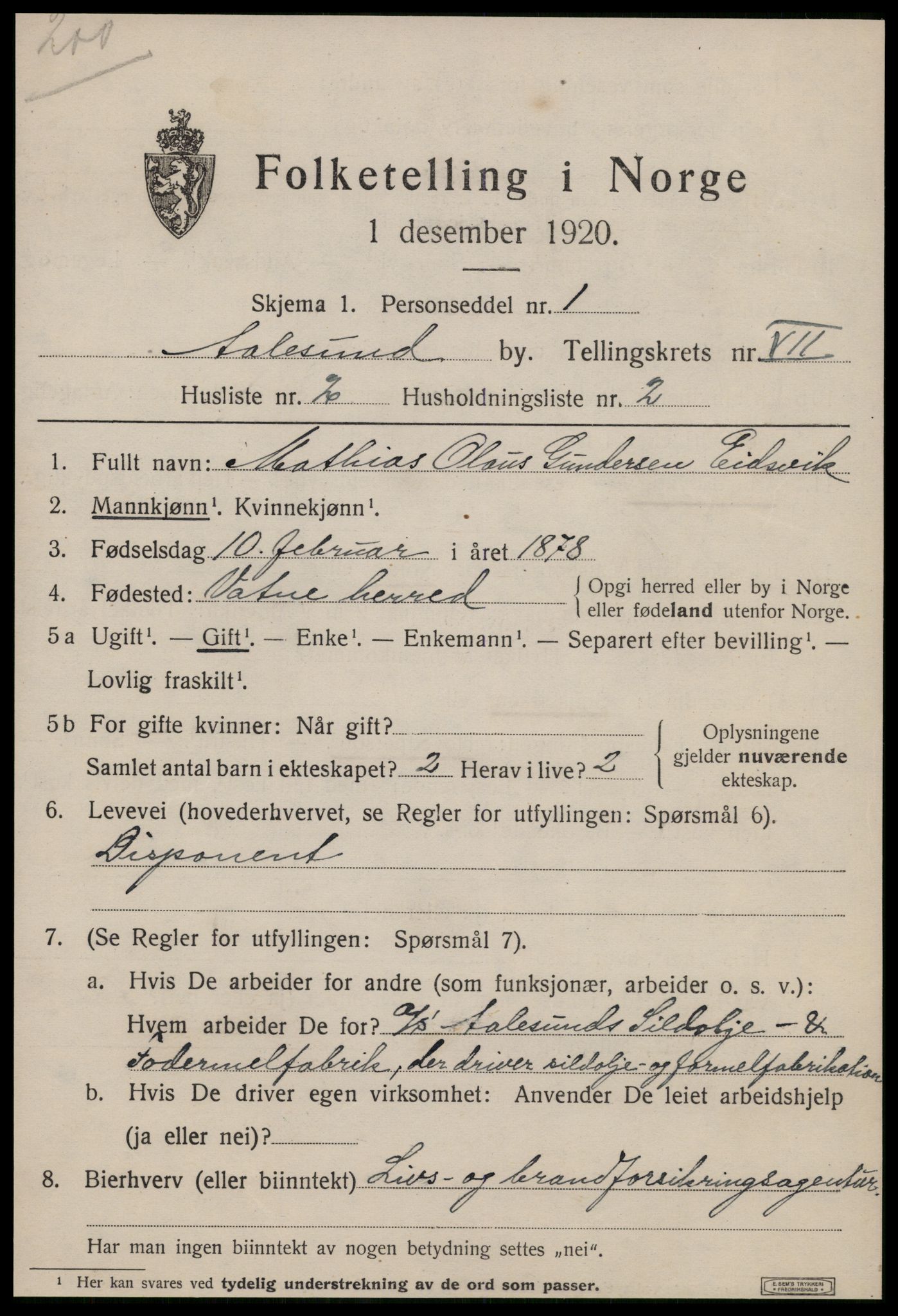 SAT, 1920 census for Ålesund, 1920, p. 19062