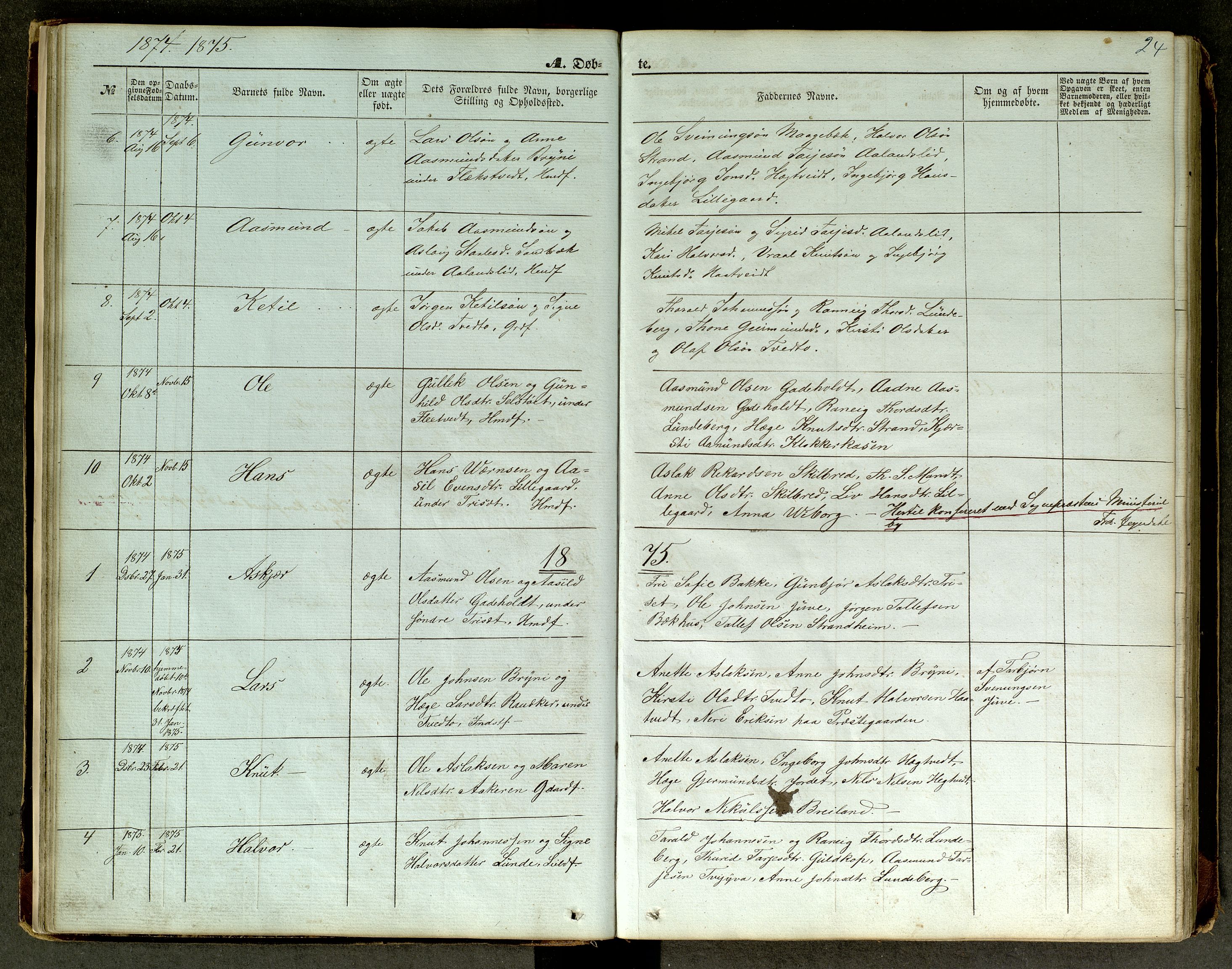 Lårdal kirkebøker, AV/SAKO-A-284/G/Ga/L0002: Parish register (copy) no. I 2, 1861-1890, p. 24