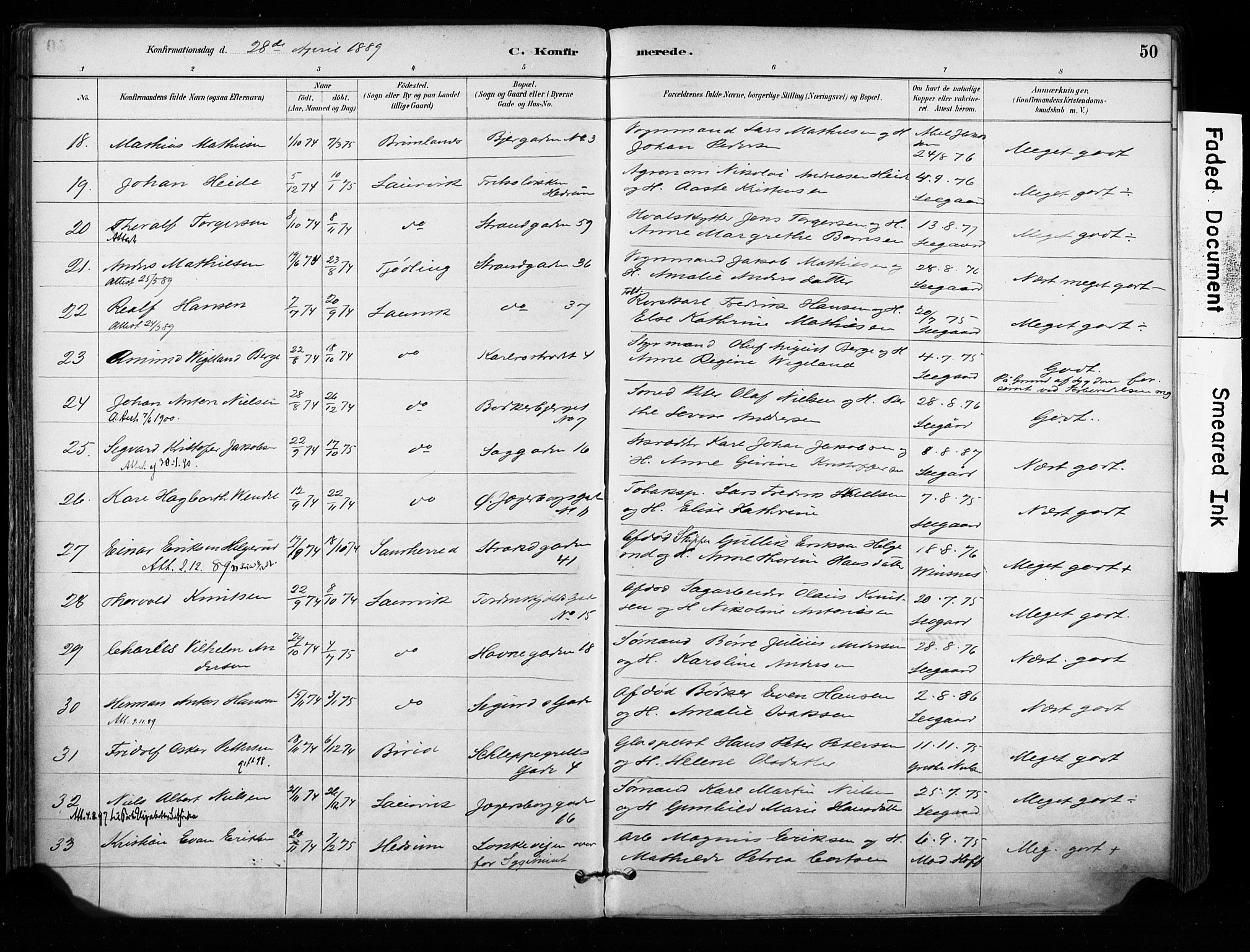 Larvik kirkebøker, AV/SAKO-A-352/F/Fa/L0008: Parish register (official) no. I 8, 1884-1902, p. 50