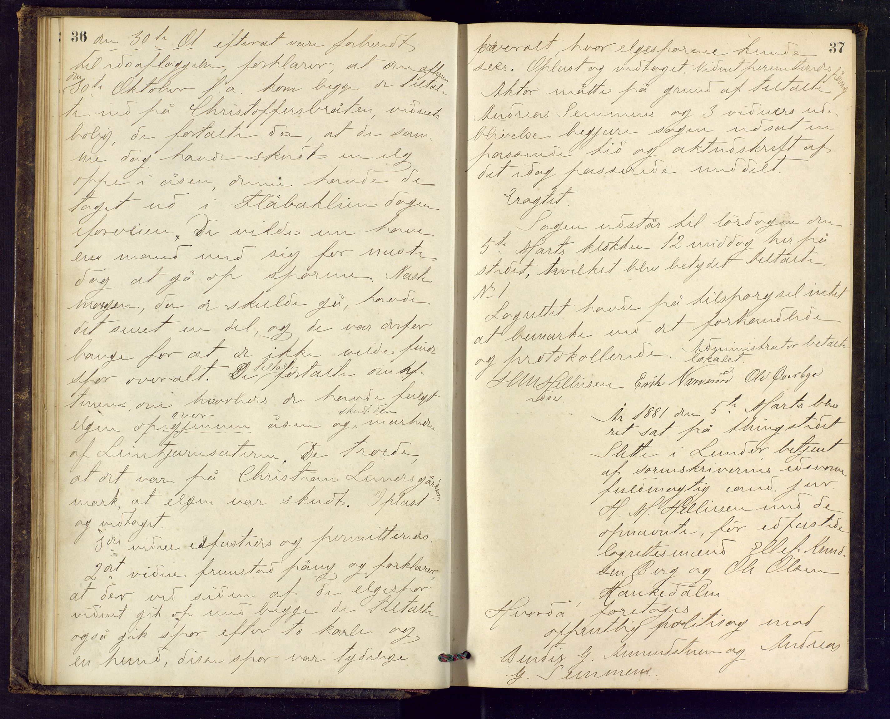 Ringerike sorenskriveri, AV/SAKO-A-105/F/Fc/Fca/L0017: Ekstrarettsprotokoll, 1880-1882, p. 36-37