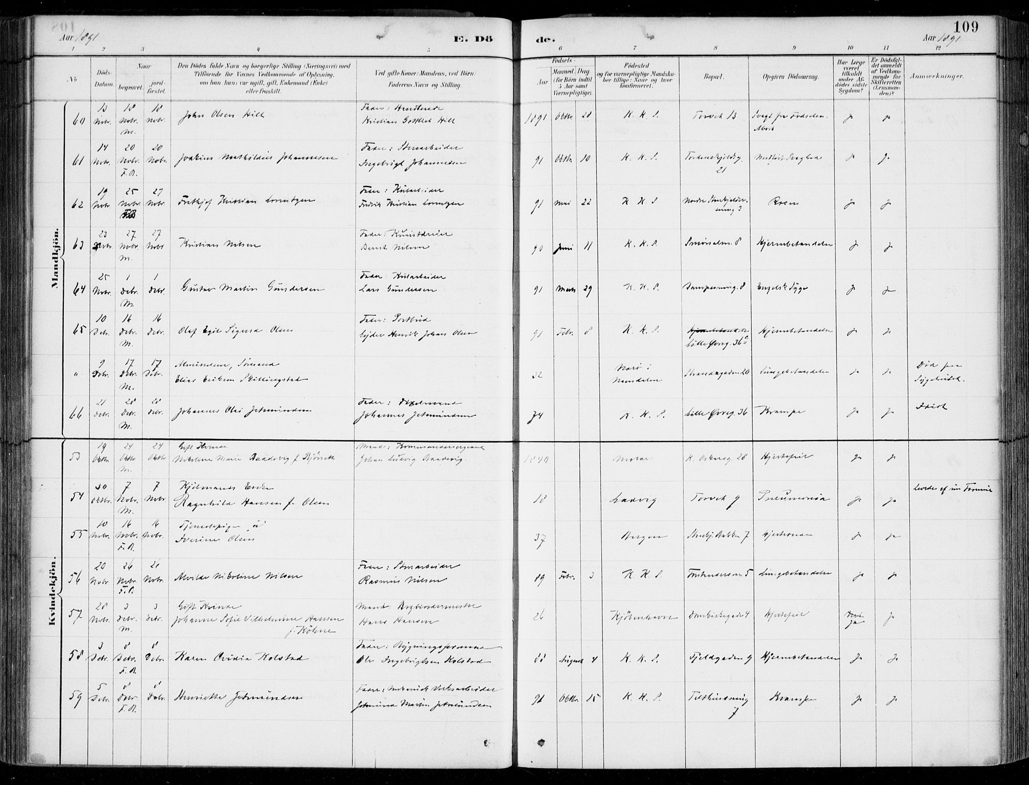 Korskirken sokneprestembete, AV/SAB-A-76101/H/Hab: Parish register (copy) no. E 4, 1884-1910, p. 109