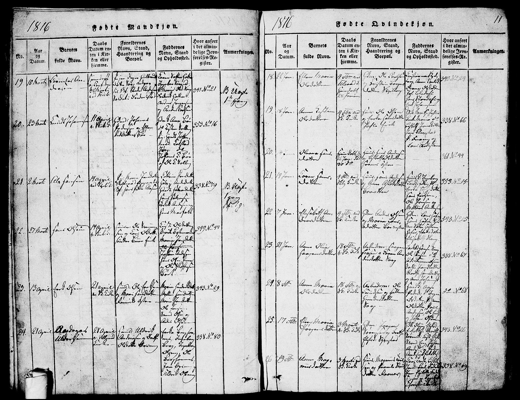 Skjeberg prestekontor Kirkebøker, SAO/A-10923/G/Ga/L0001: Parish register (copy) no. I 1, 1815-1830, p. 11