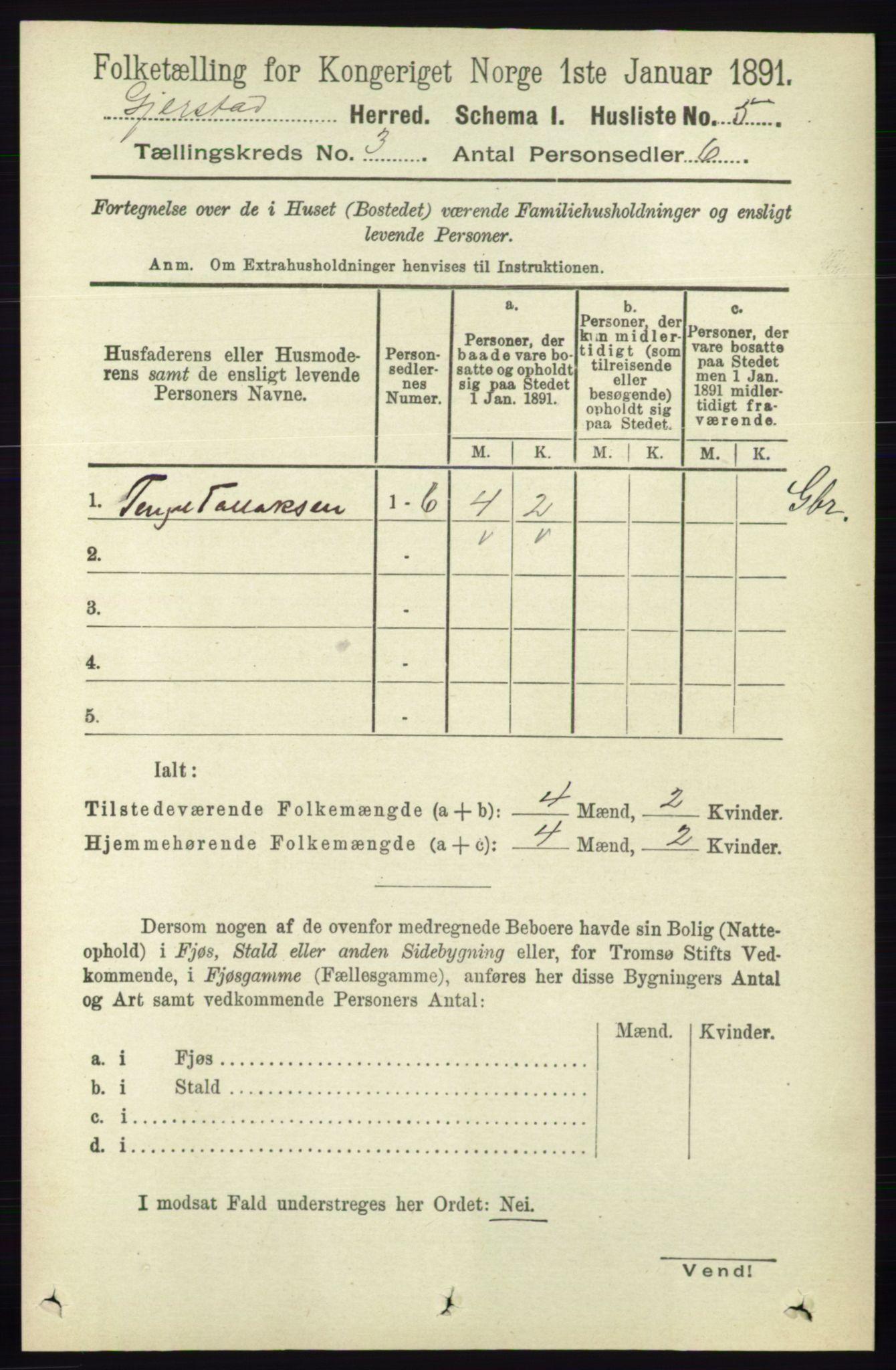 RA, 1891 census for 0911 Gjerstad, 1891, p. 1002