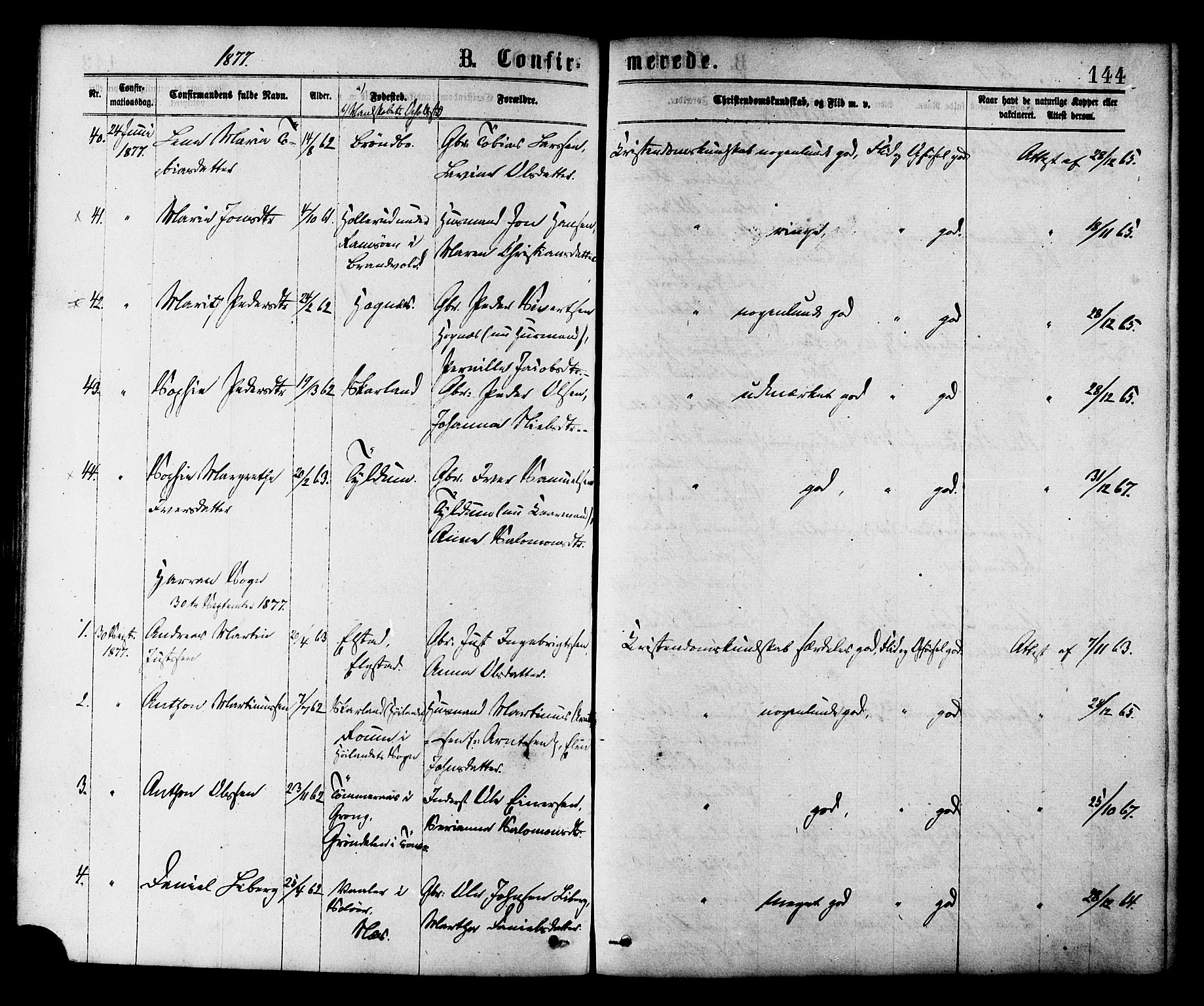 Ministerialprotokoller, klokkerbøker og fødselsregistre - Nord-Trøndelag, AV/SAT-A-1458/758/L0516: Parish register (official) no. 758A03 /1, 1869-1879, p. 144