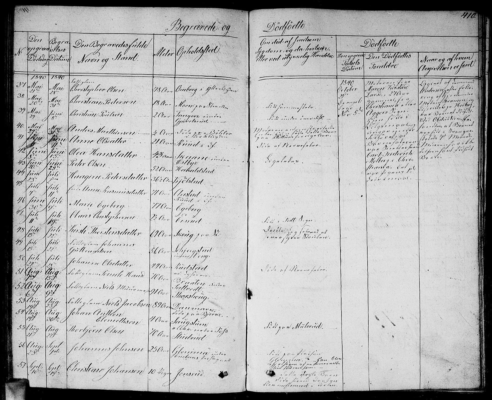 Enebakk prestekontor Kirkebøker, AV/SAO-A-10171c/G/Ga/L0003: Parish register (copy) no. I 3, 1833-1849, p. 410