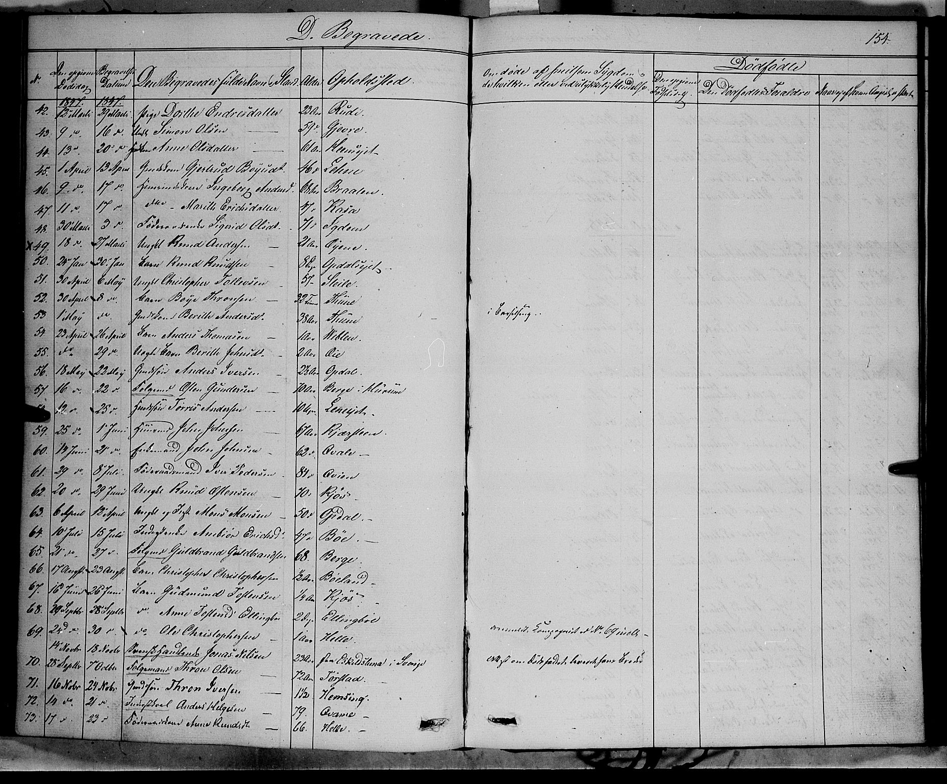 Vang prestekontor, Valdres, SAH/PREST-140/H/Ha/L0006: Parish register (official) no. 6, 1846-1864, p. 154